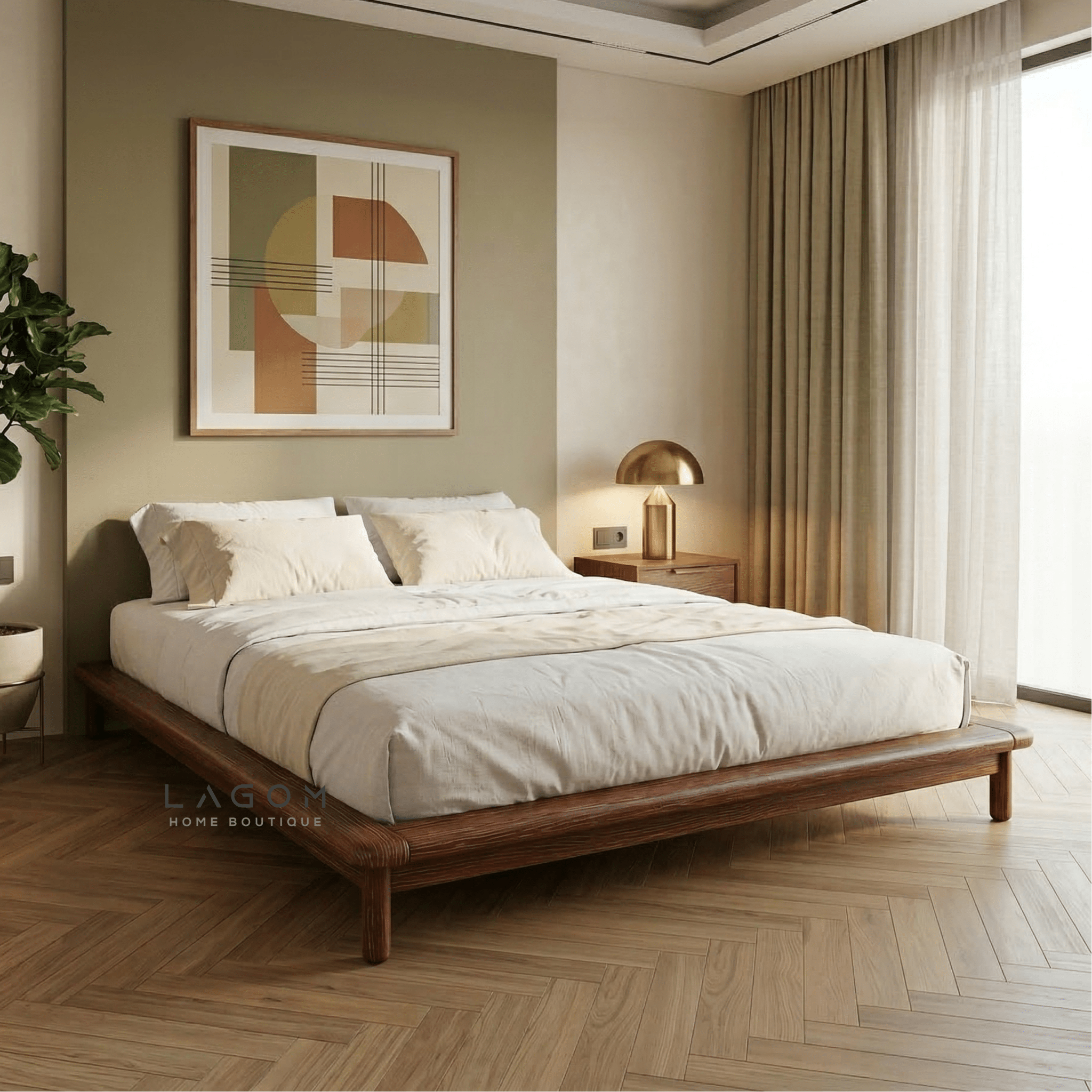 Teak Low Platform Bed Frame - Bed - Lagom Home Boutique