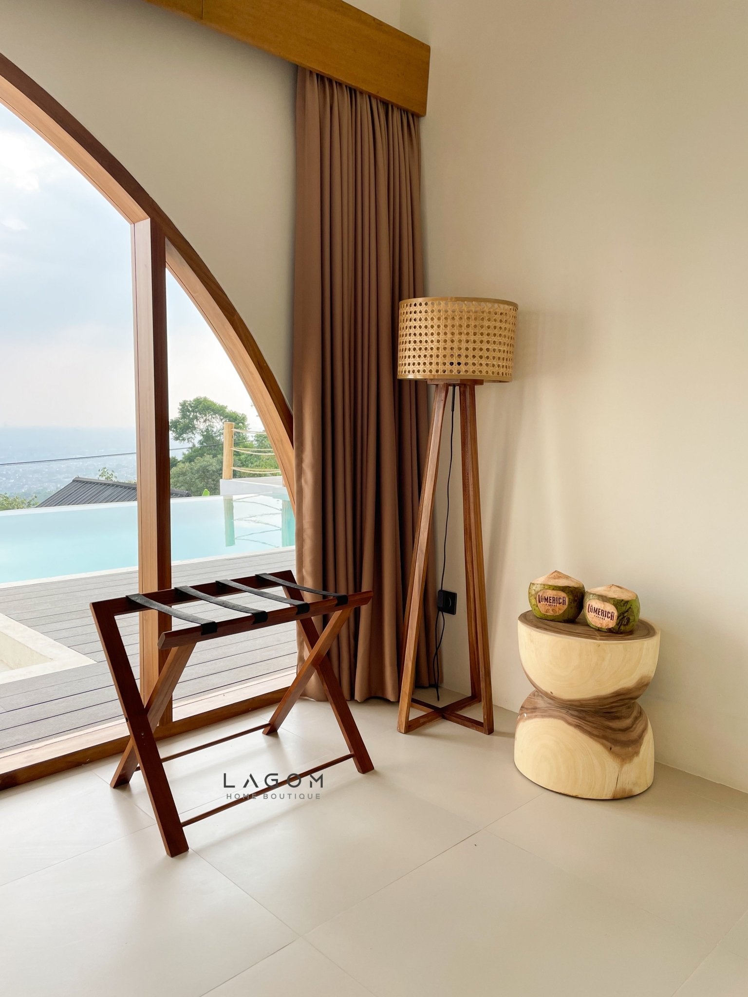 Teak Luggage Rack with Genuine Leather - Luggage Rack - Lagom Home Boutique