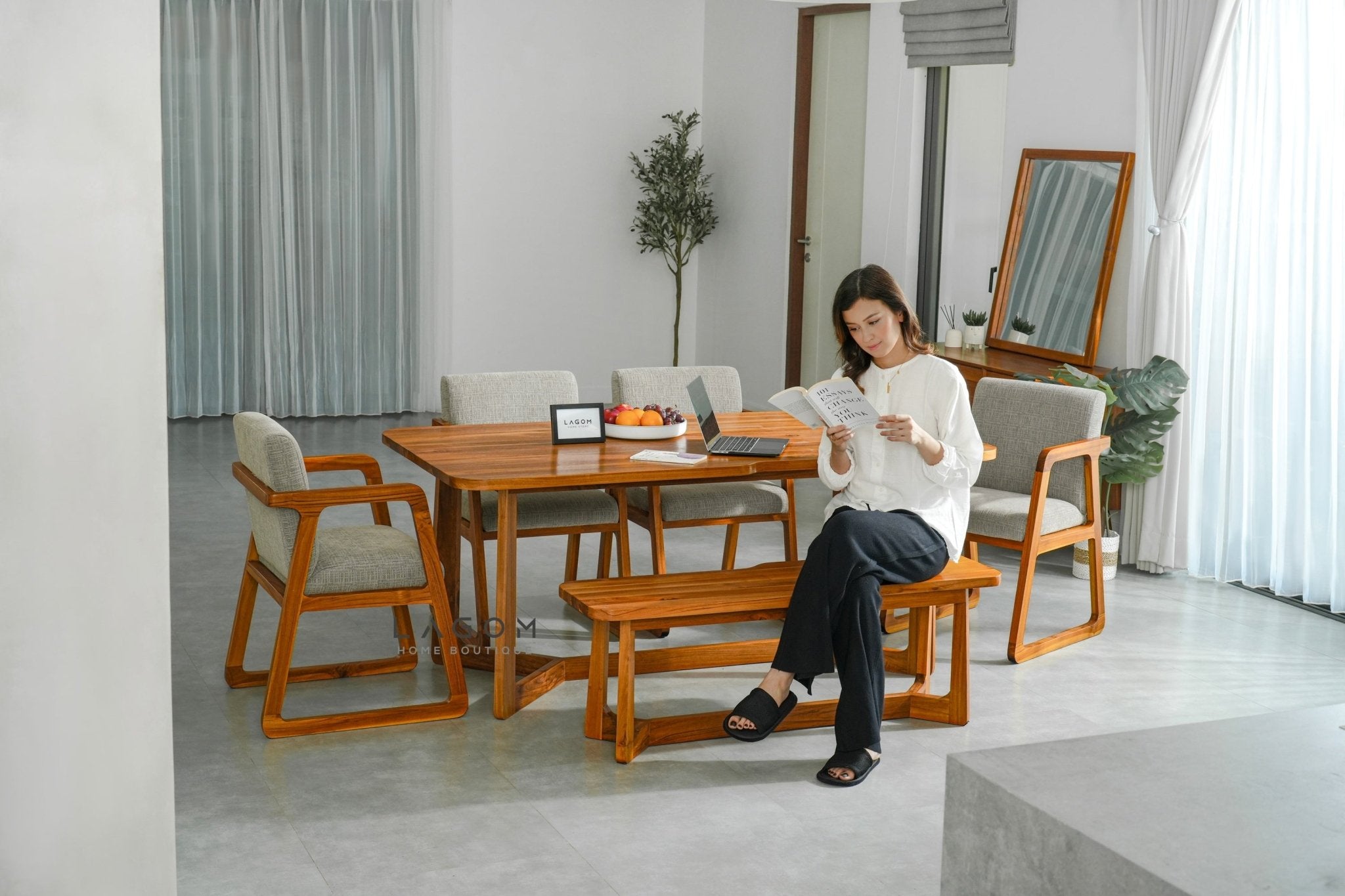 Teak Office & Dining Chair with Premium Cushion - Chair - Lagom Home Boutique