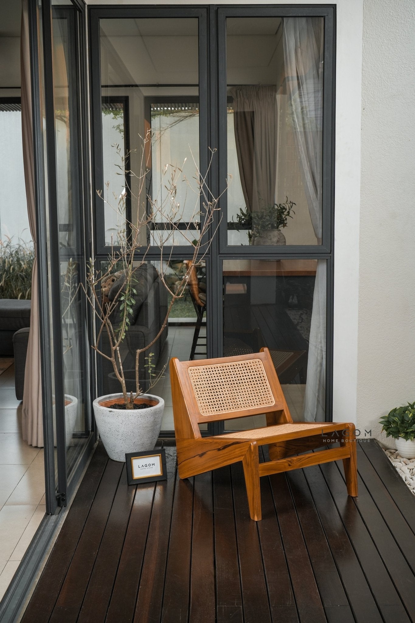 Teak & Rattan Lounge Chair for Indoor & Semi - Outdoor Spaces - Chair - Lagom Home Boutique