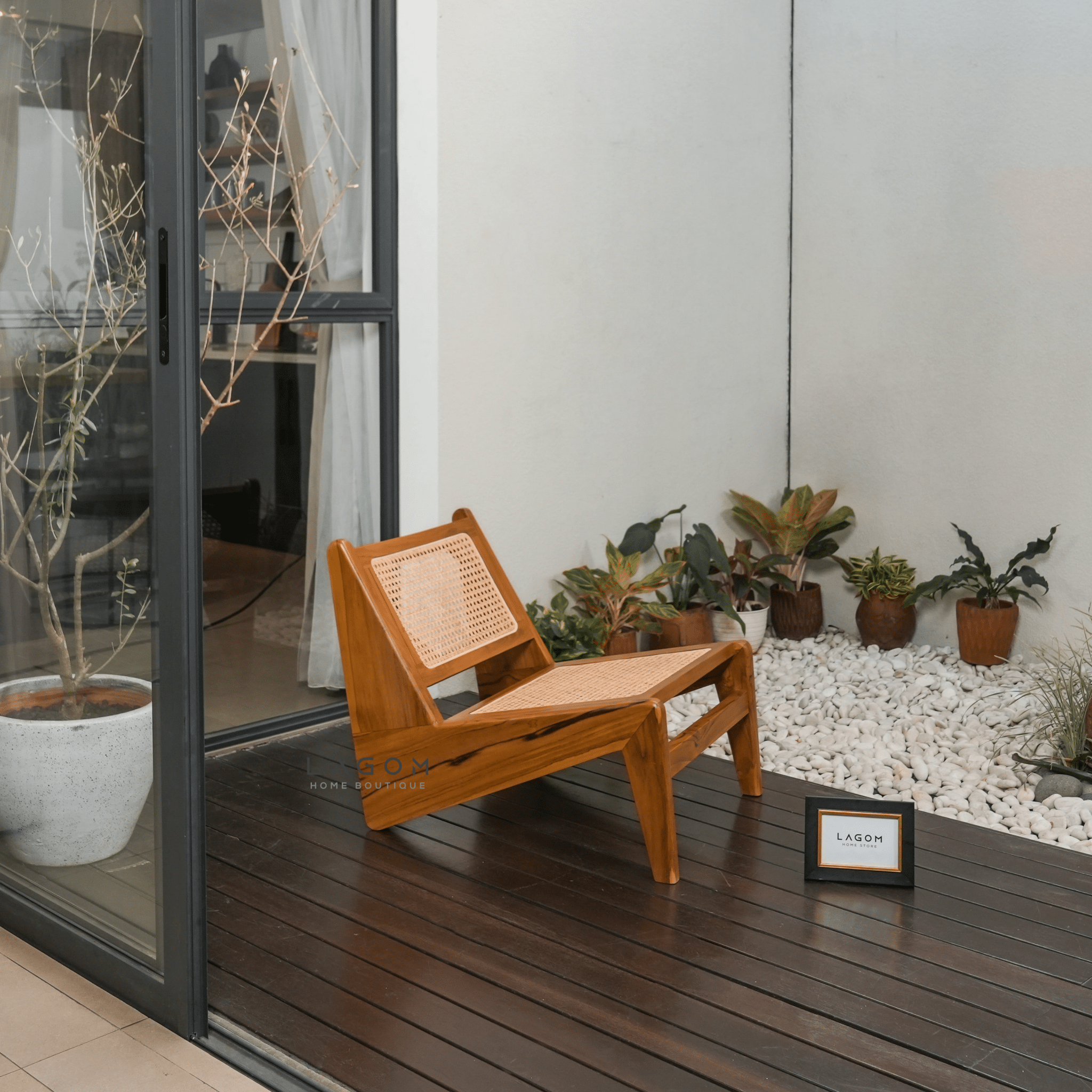 Teak & Rattan Lounge Chair for Indoor & Semi - Outdoor Spaces - Chair - Lagom Home Boutique