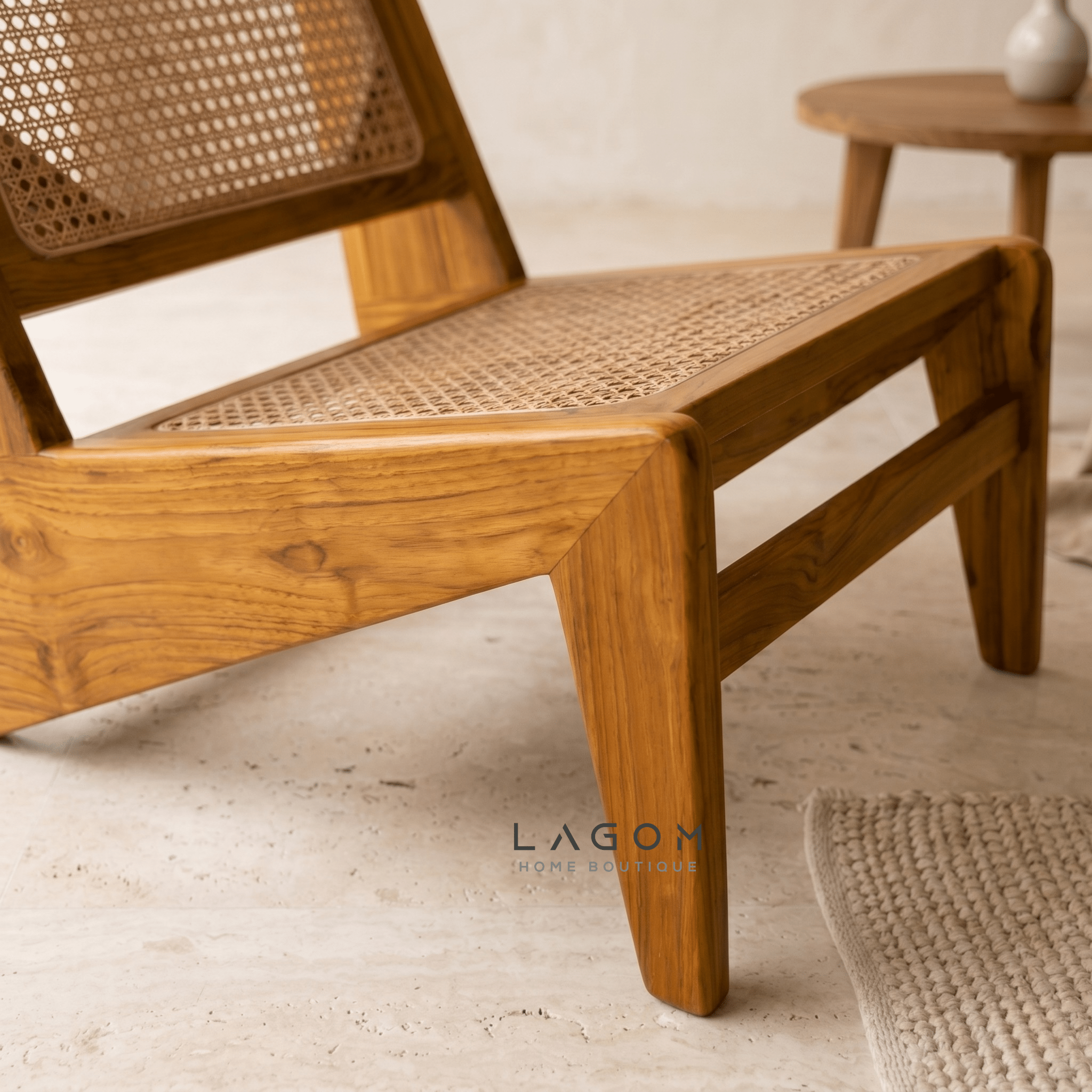 Teak & Rattan Lounge Chair for Indoor & Semi-Outdoor Spaces-Chair-Lagom Home Boutique