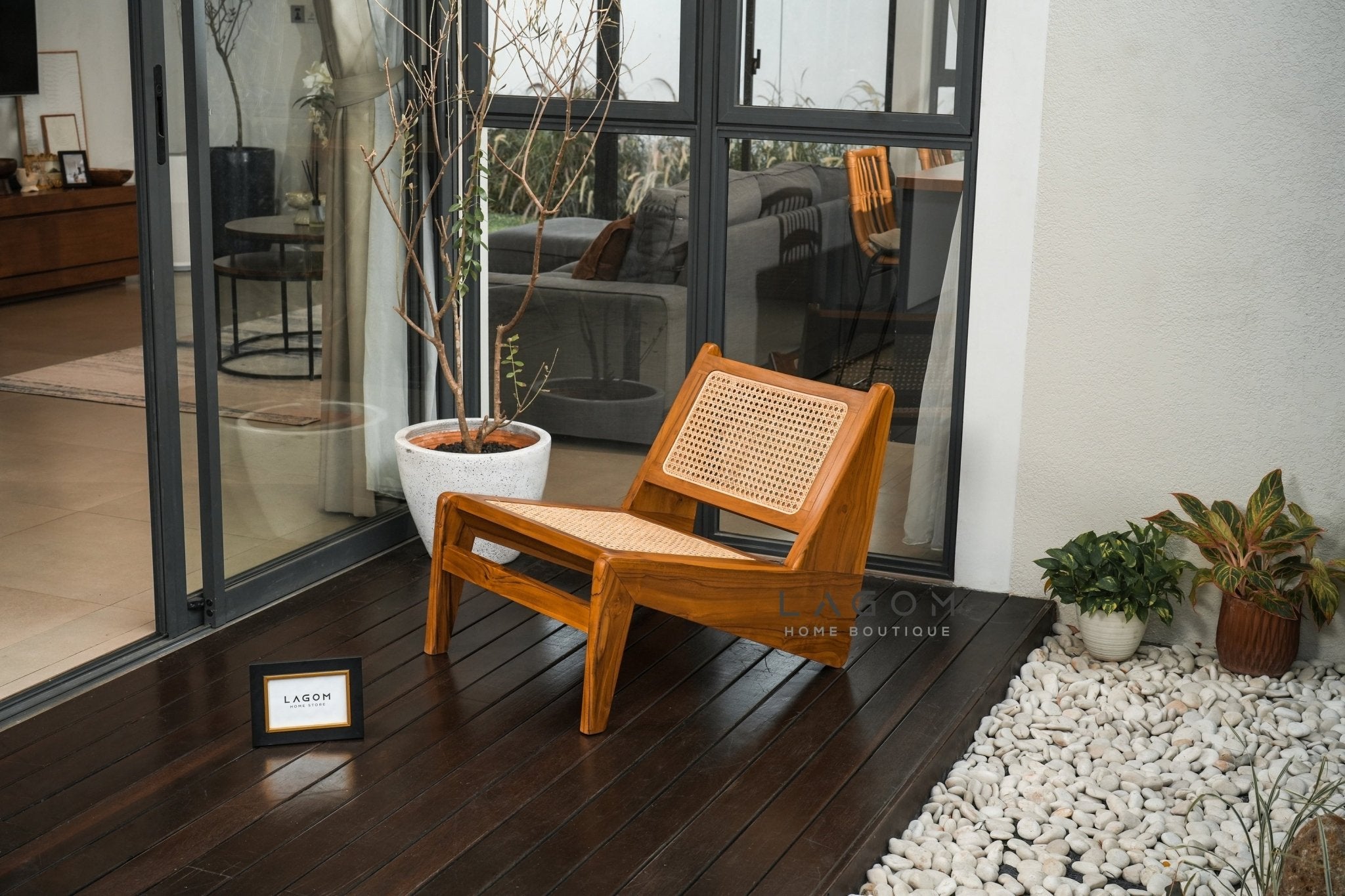 Teak & Rattan Lounge Chair for Indoor & Semi - Outdoor Spaces - Chair - Lagom Home Boutique