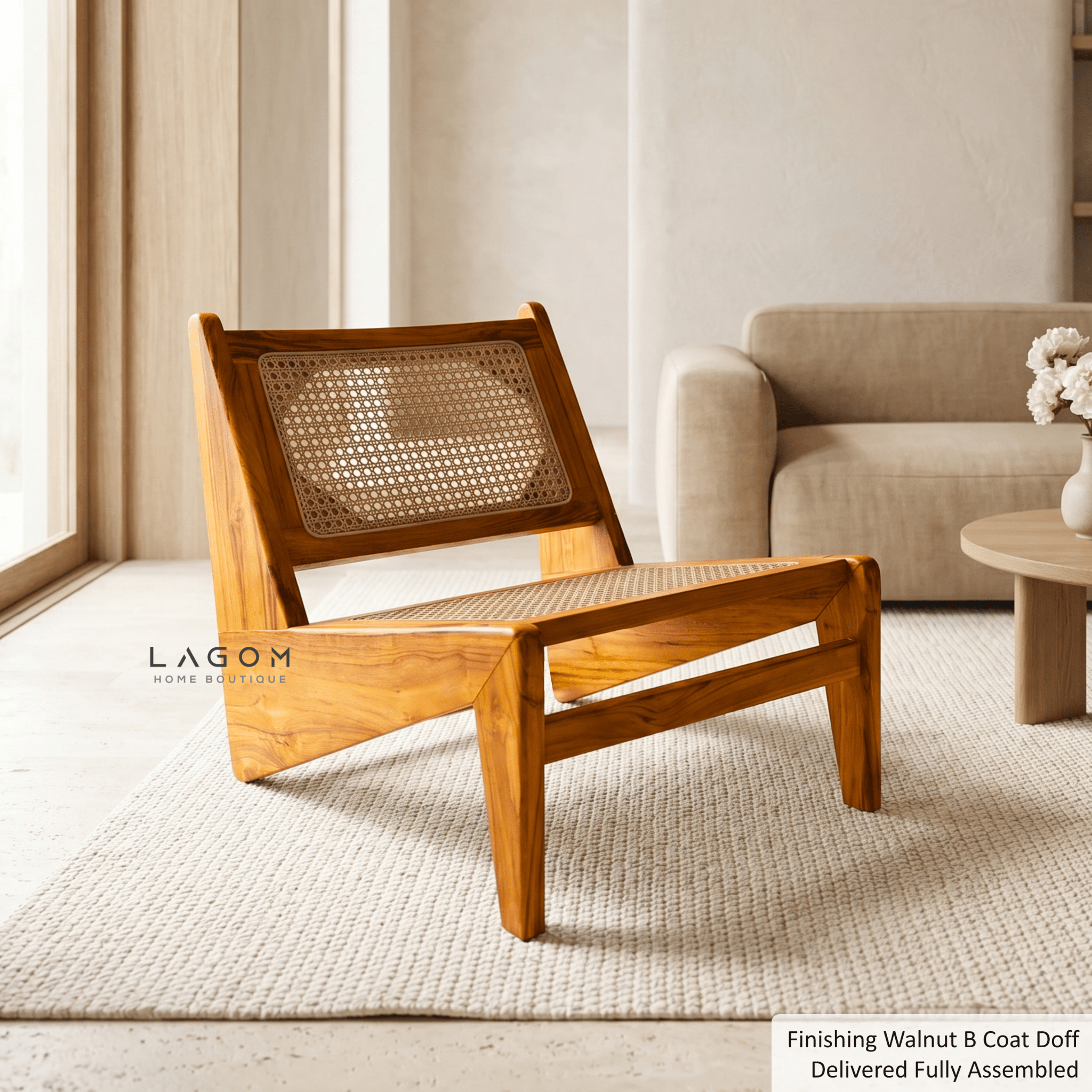 Teak & Rattan Lounge Chair for Indoor & Semi-Outdoor Spaces-Chair-Lagom Home Boutique