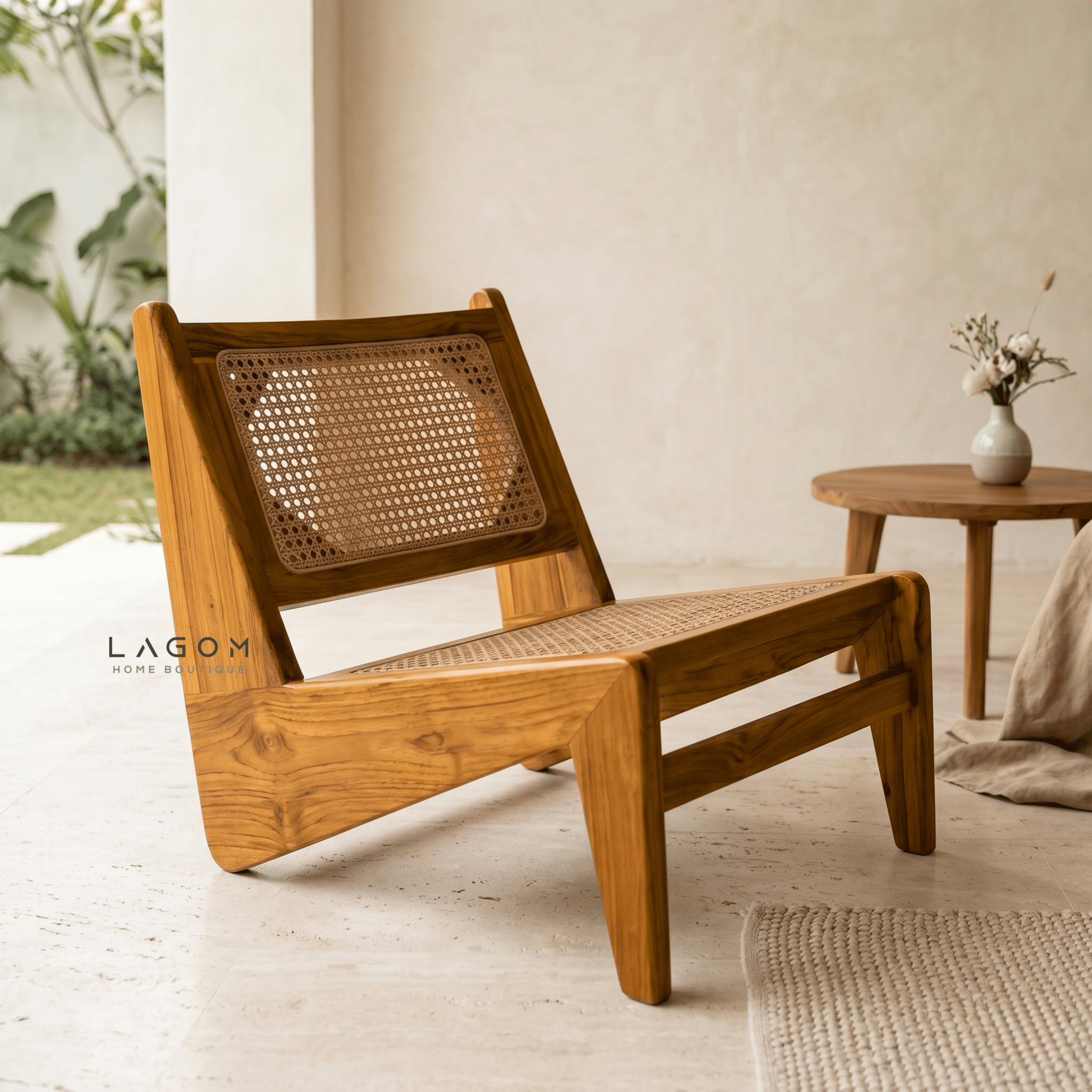 Teak & Rattan Lounge Chair for Indoor & Semi-Outdoor Spaces-Chair-Lagom Home Boutique