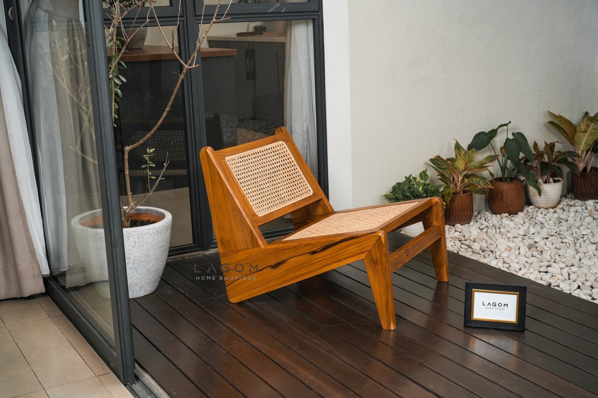 Teak & Rattan Lounge Chair for Indoor & Semi - Outdoor Spaces - Chair - Lagom Home Boutique