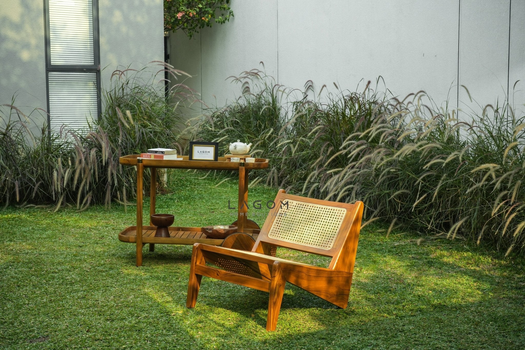 Teak & Rattan Lounge Chair for Indoor & Semi - Outdoor Spaces - Chair - Lagom Home Boutique