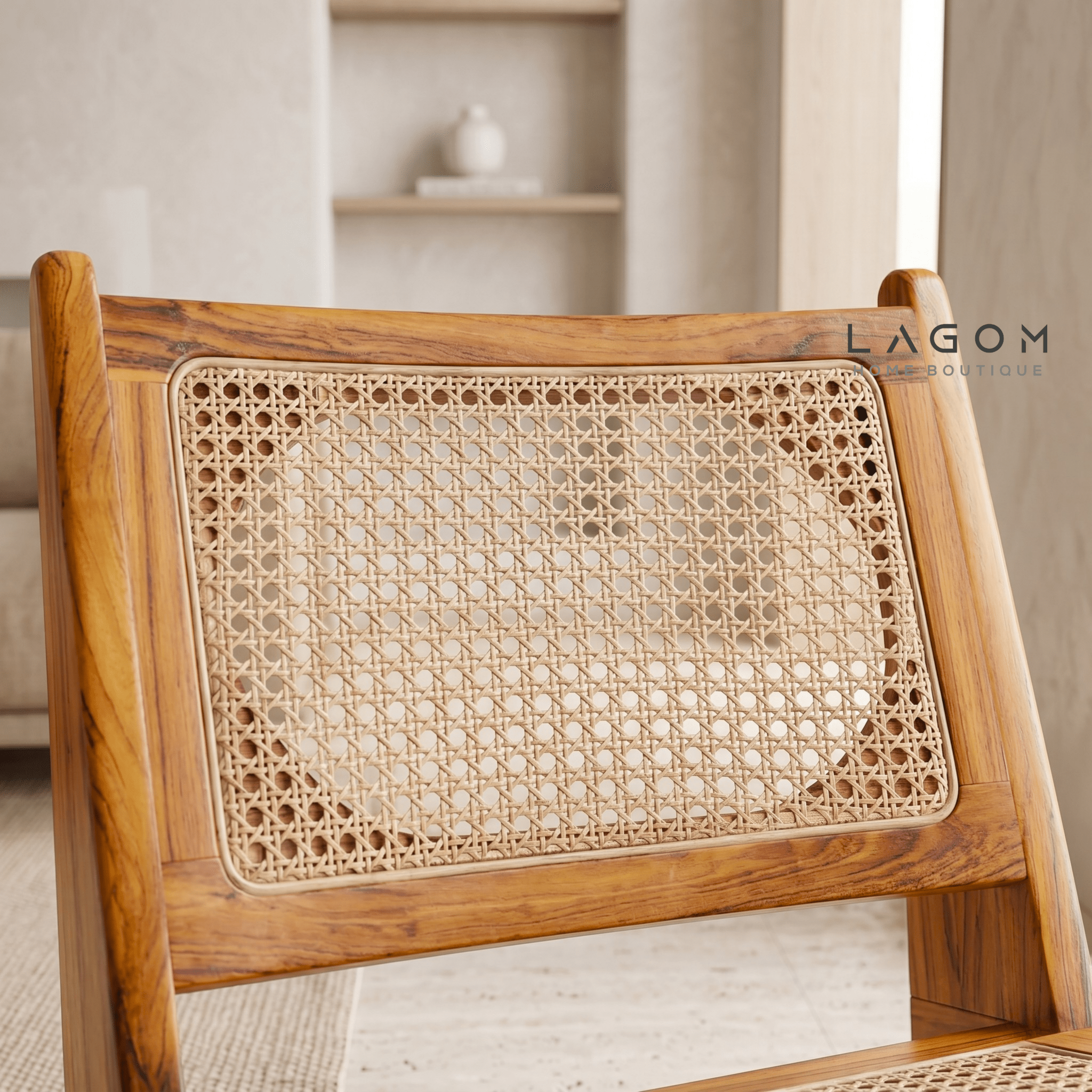 Teak & Rattan Lounge Chair for Indoor & Semi-Outdoor Spaces-Chair-Lagom Home Boutique