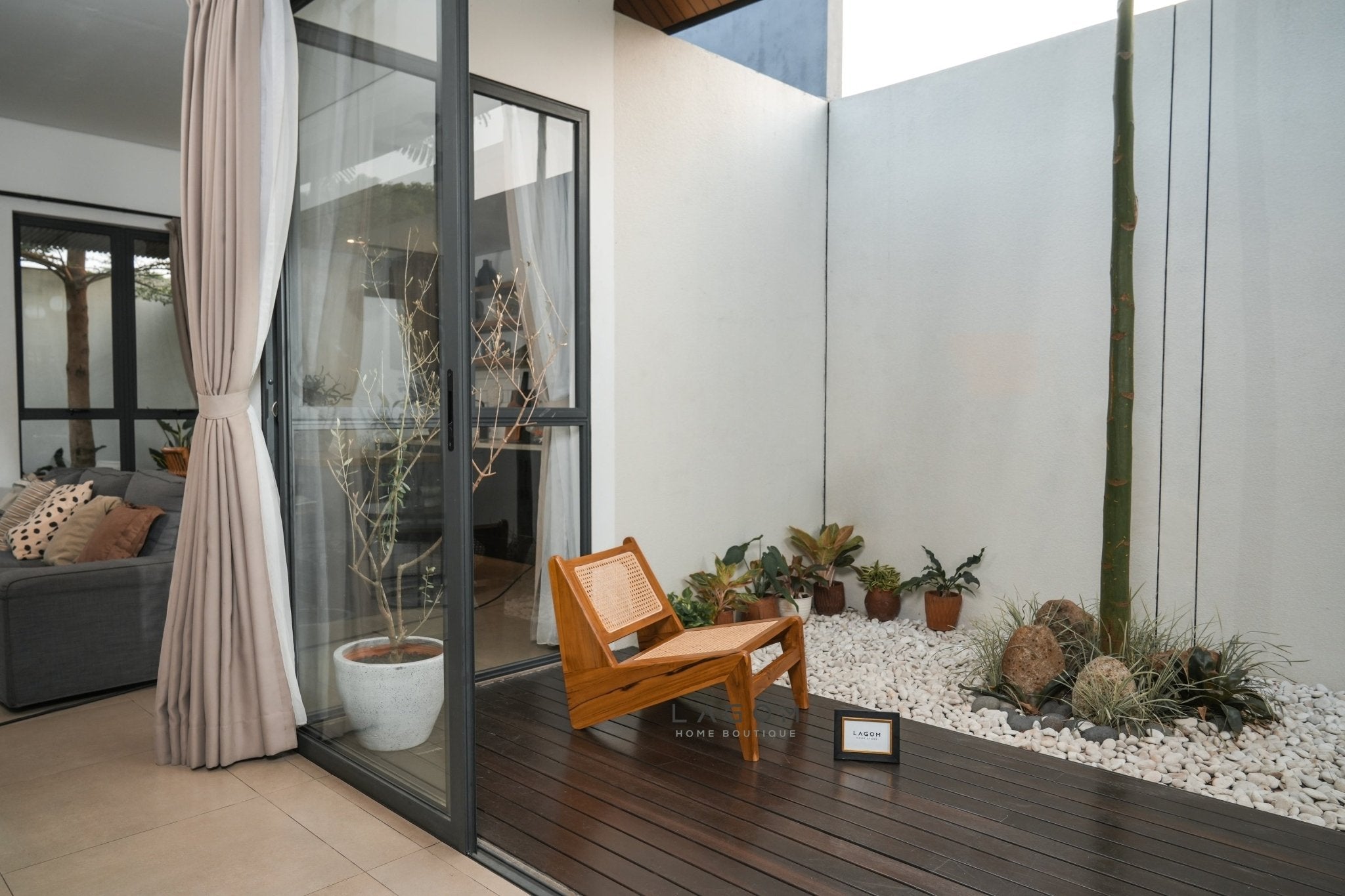 Teak & Rattan Lounge Chair for Indoor & Semi - Outdoor Spaces - Chair - Lagom Home Boutique