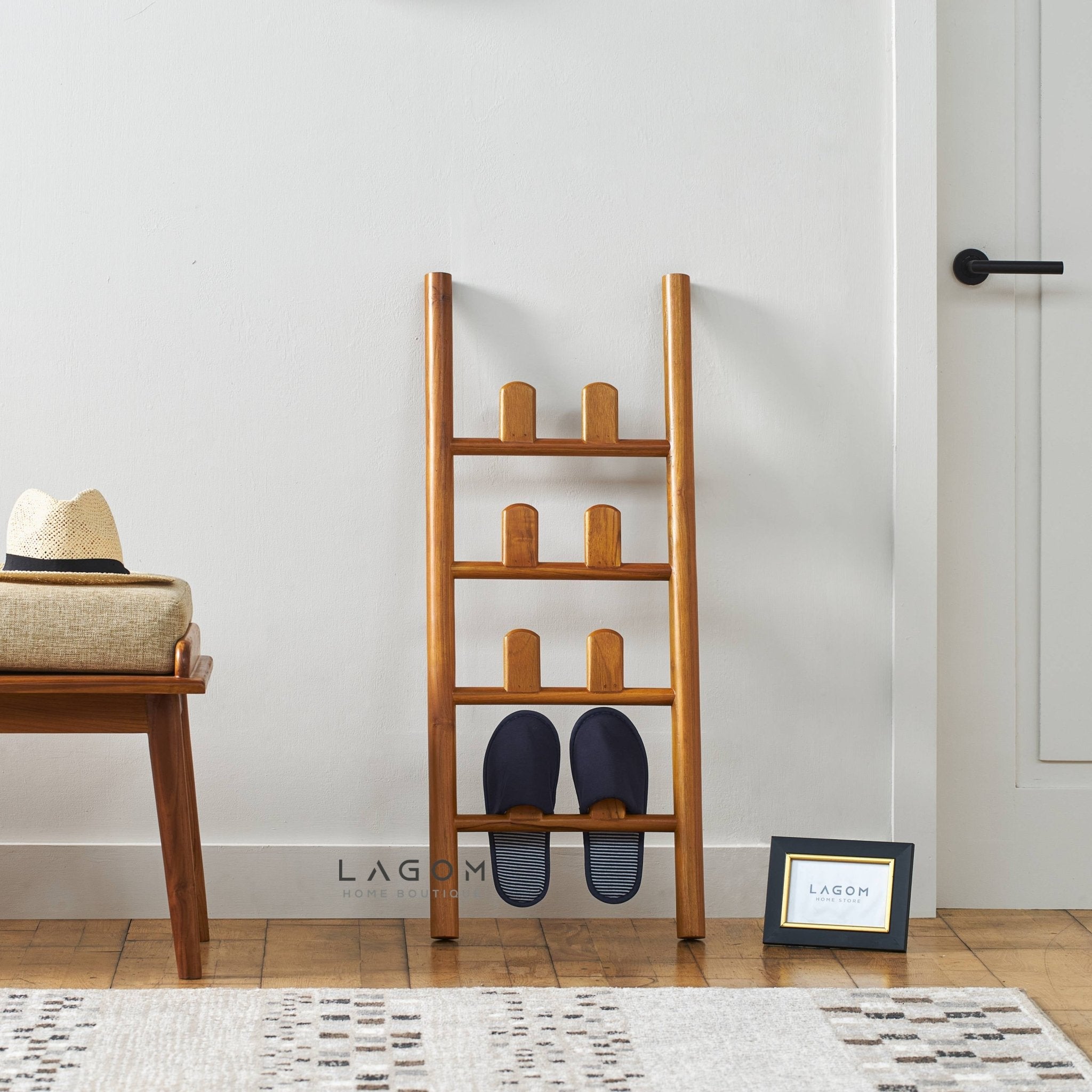 Teak Sandal Rack - Leaning Style - Sandal Rack - Lagom Home Boutique