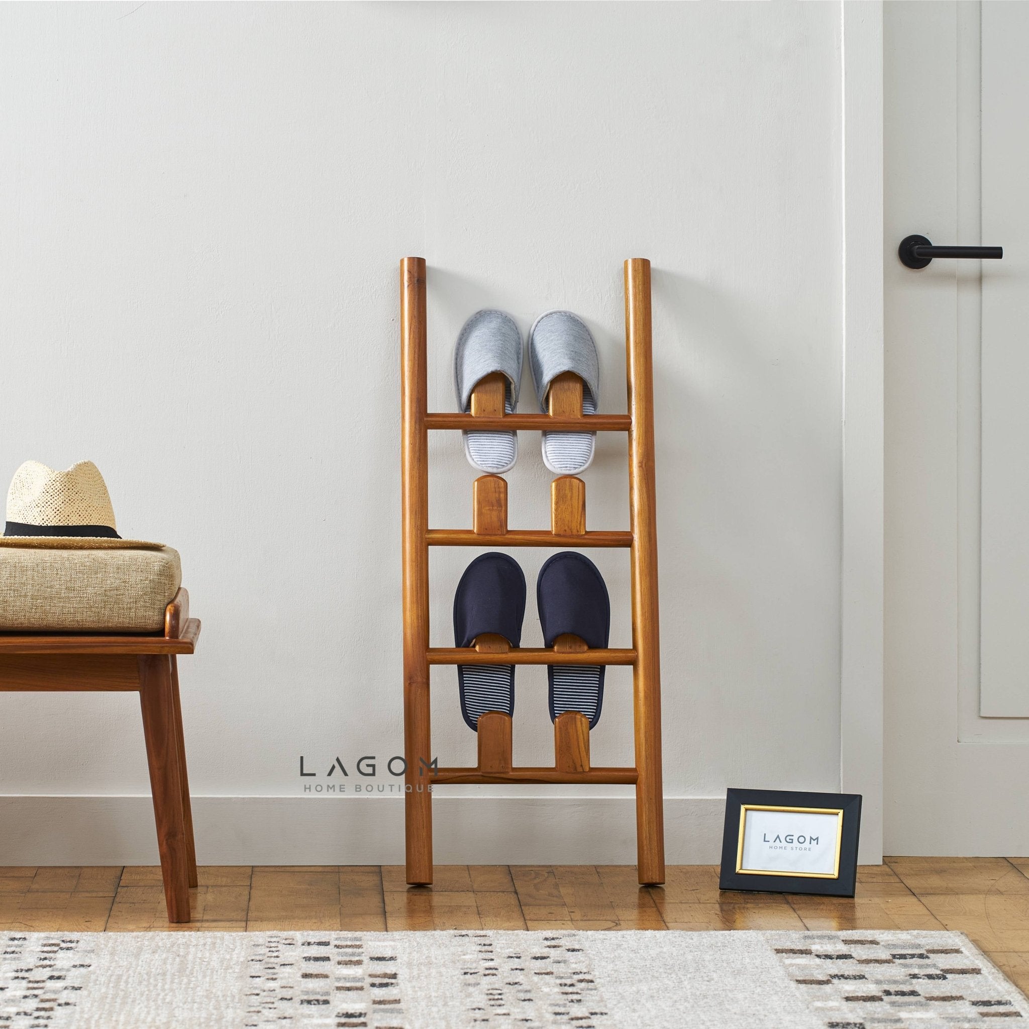 Teak Sandal Rack - Leaning Style - Sandal Rack - Lagom Home Boutique