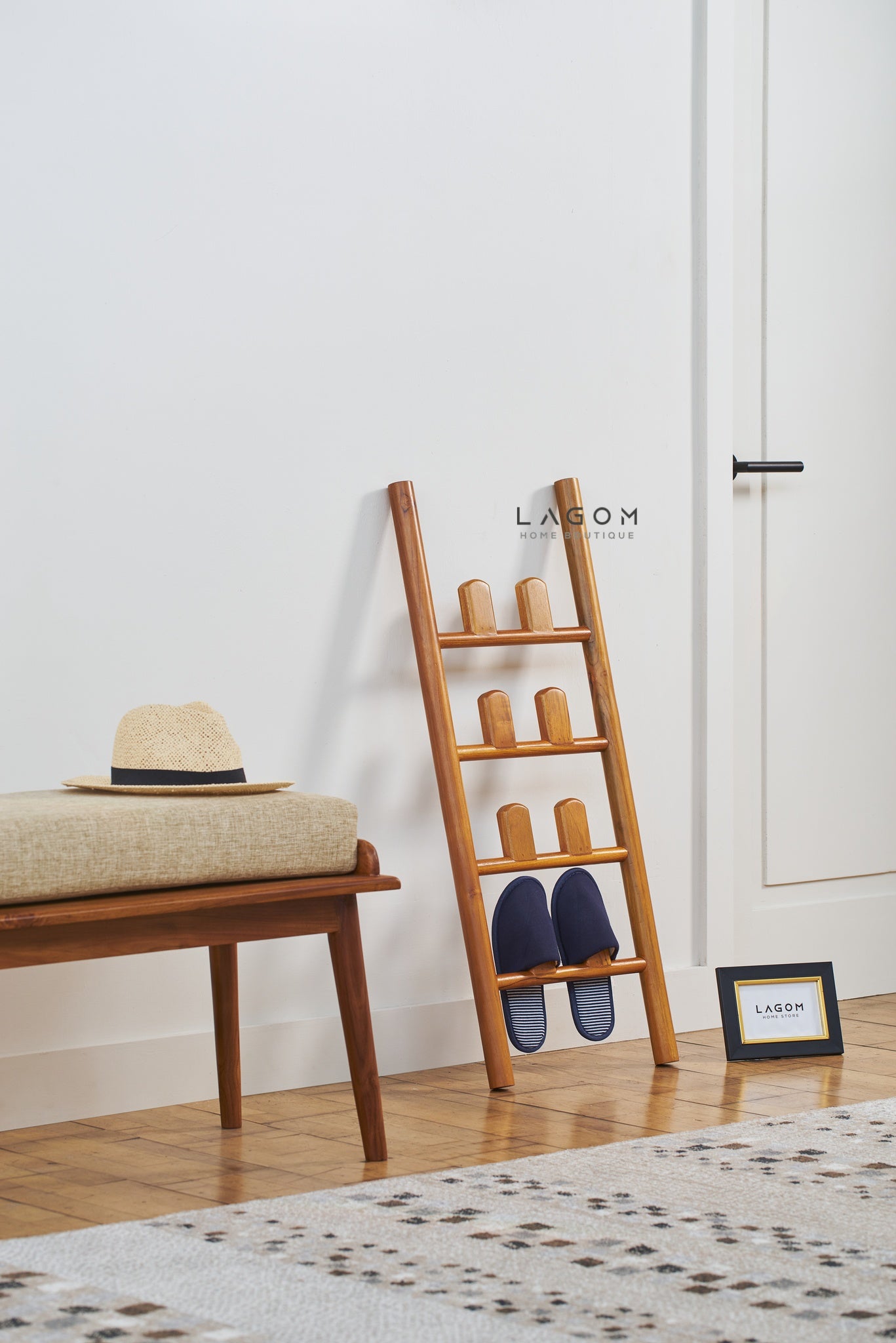 Teak Sandal Rack - Leaning Style - Sandal Rack - Lagom Home Boutique