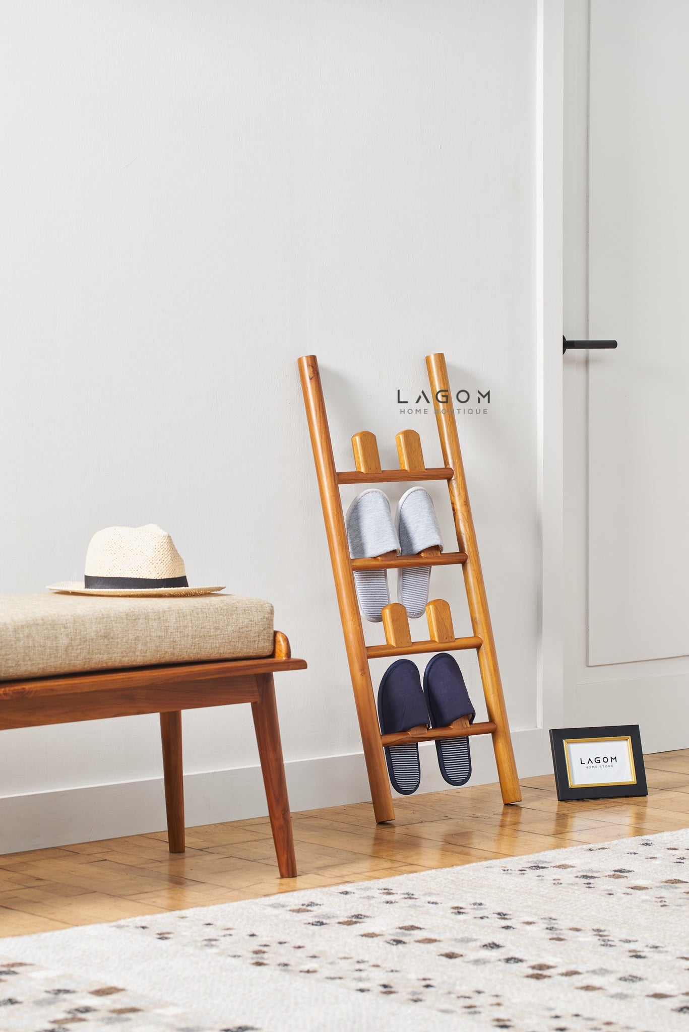 Teak Sandal Rack - Leaning Style - Sandal Rack - Lagom Home Boutique