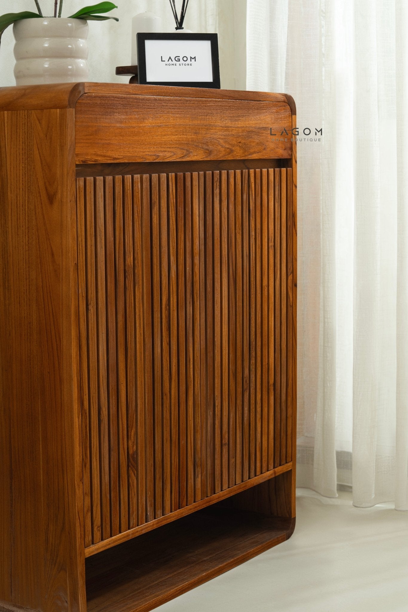 Teak Shoe Cabinet with Soft - Close Doors - Shoe Rack - Lagom Home Boutique