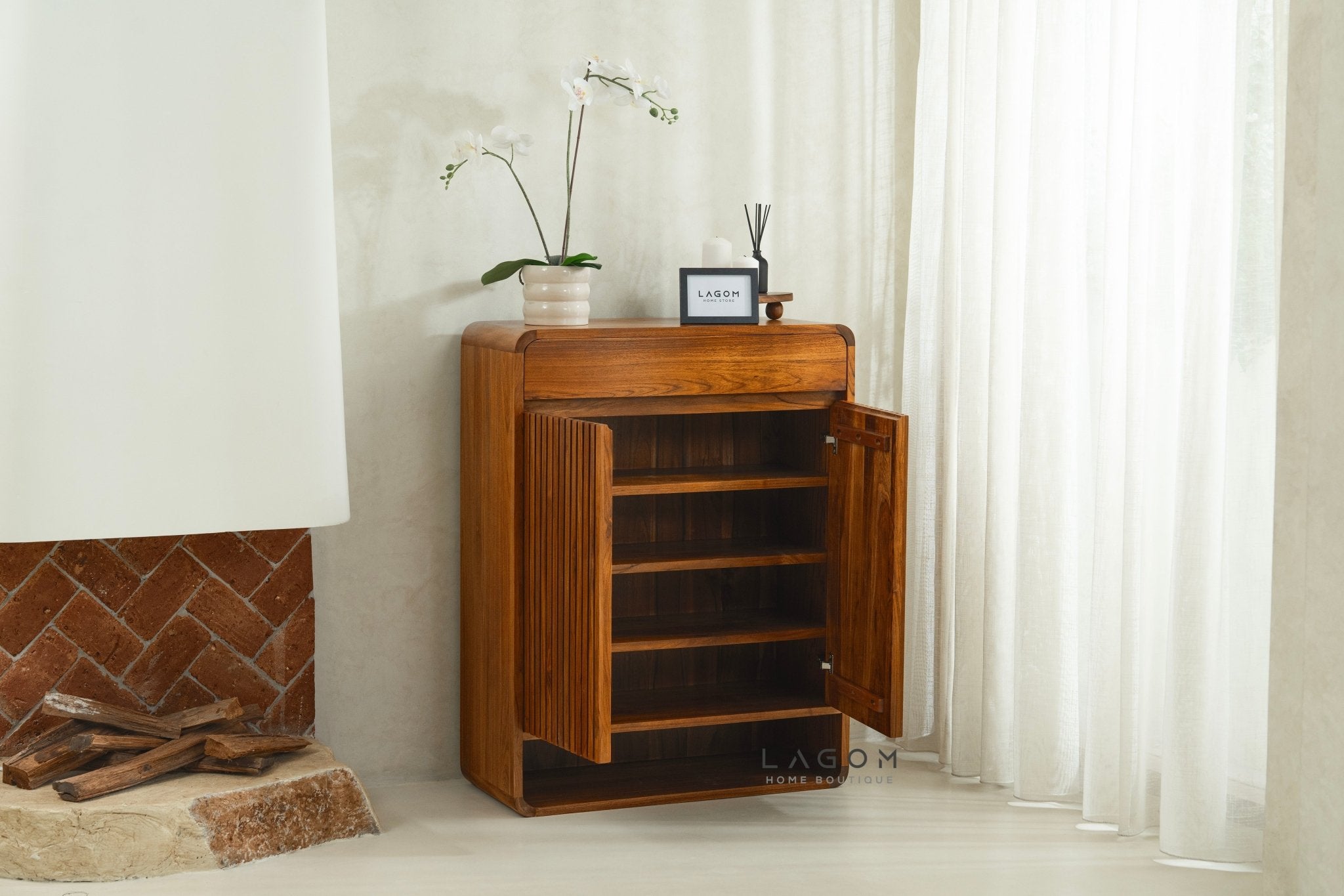 Teak Shoe Cabinet with Soft - Close Doors - Shoe Rack - Lagom Home Boutique