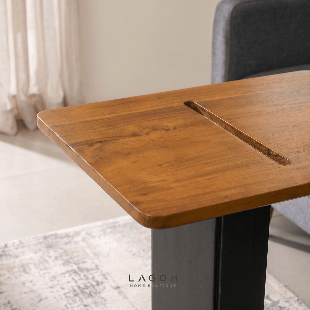 Teak Side Table with Device Slot-Side Table-Lagom Home Boutique
