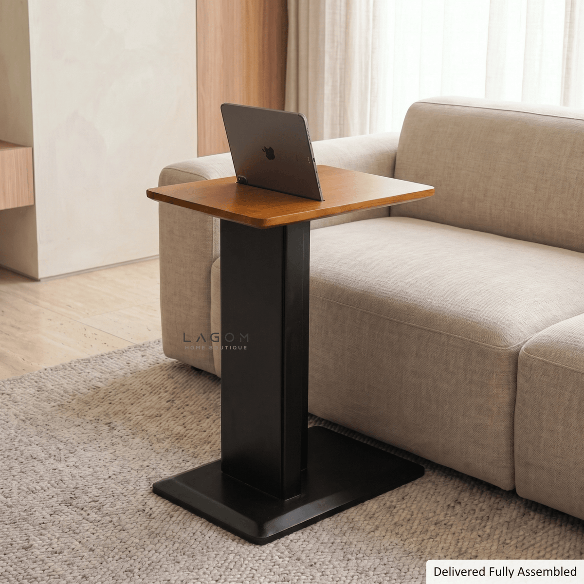 Teak Side Table with Device Slot-Side Table-Lagom Home Boutique