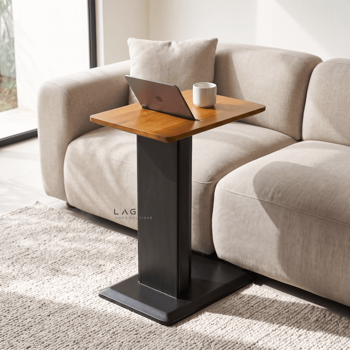 Teak Side Table with Device Slot-Side Table-Lagom Home Boutique