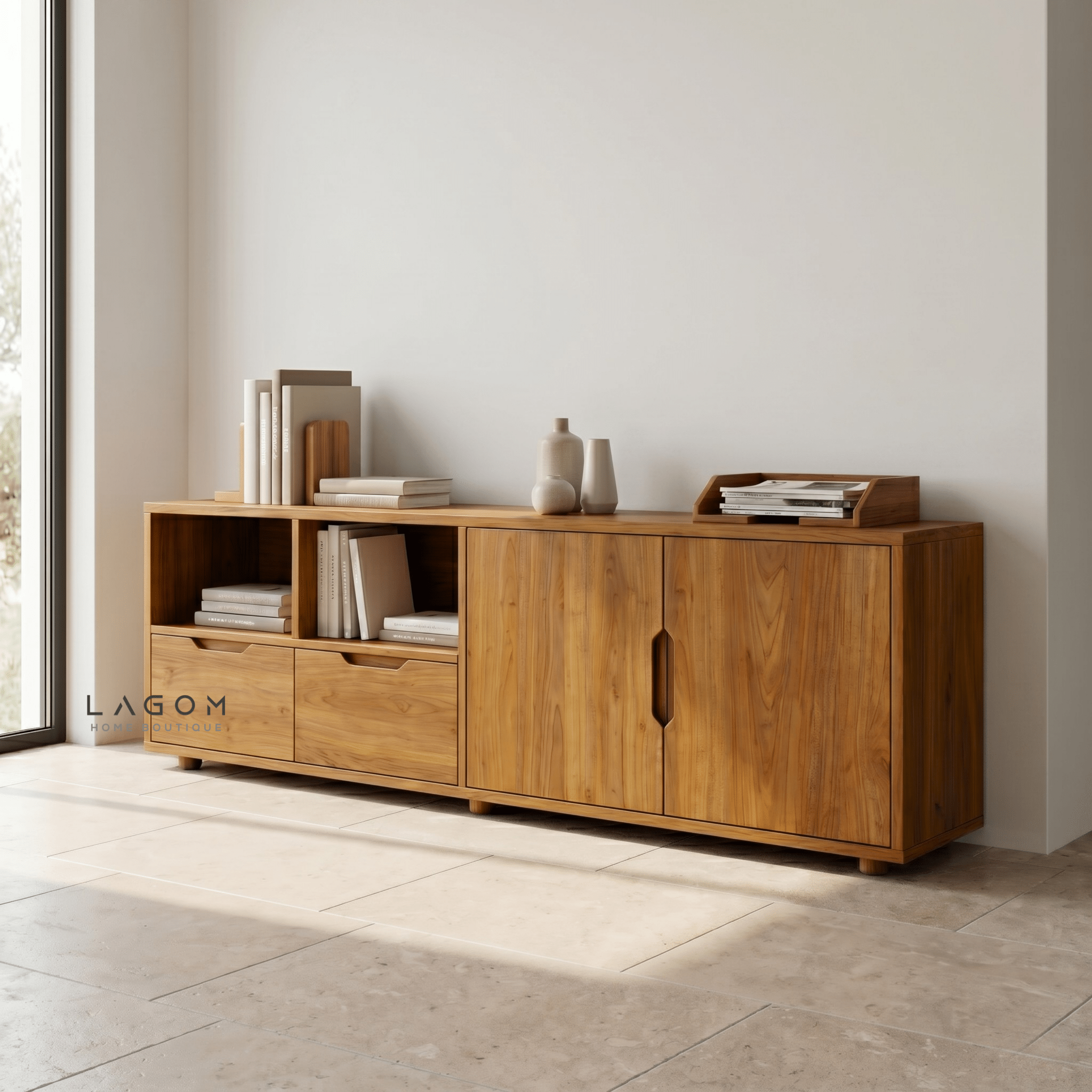 Teak Sideboard with Open Shelves - Sideboard - Lagom Home Boutique