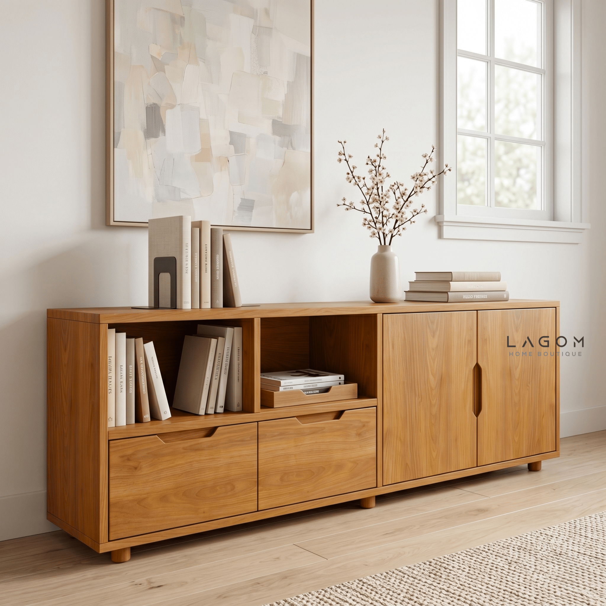 Teak Sideboard with Open Shelves - Sideboard - Lagom Home Boutique
