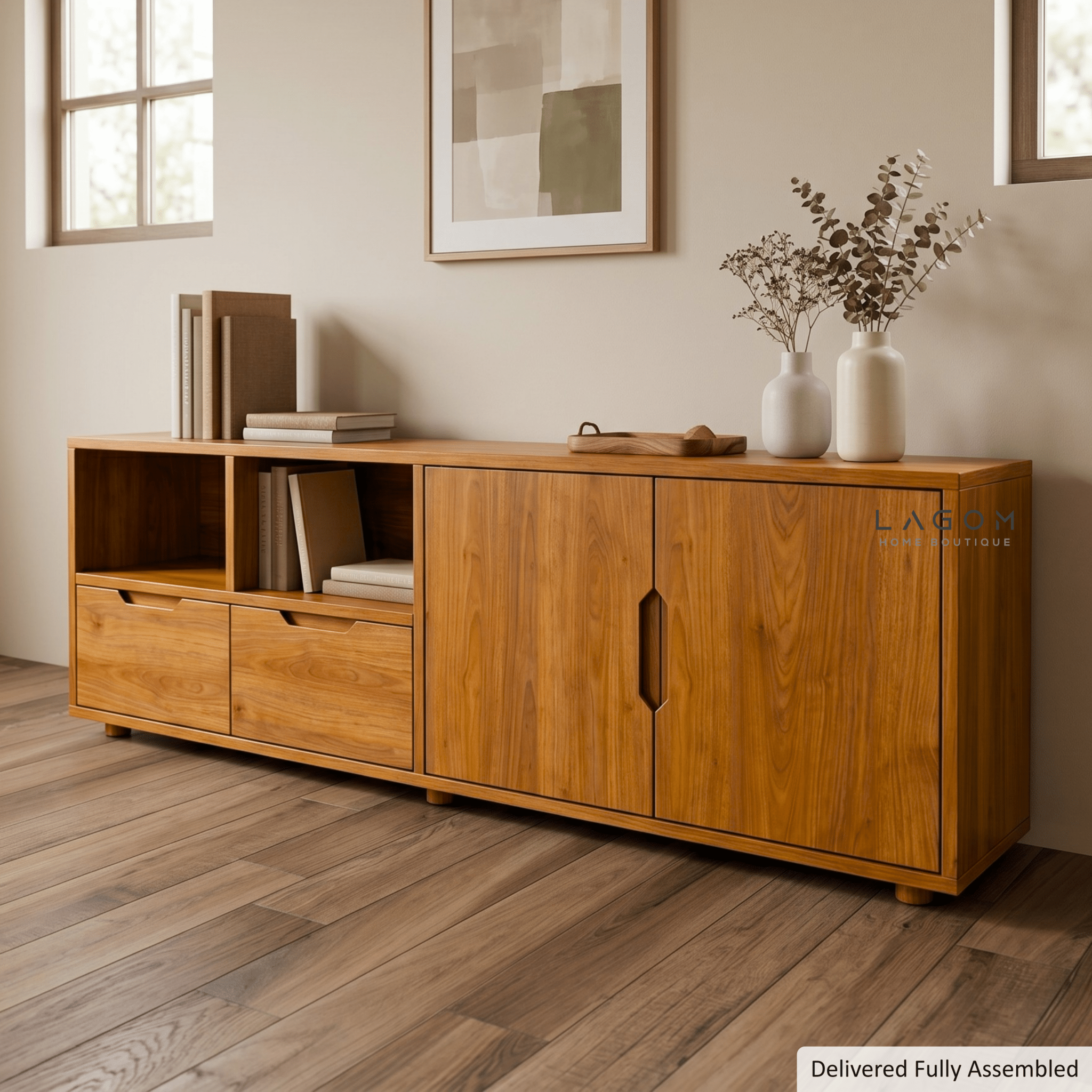 Teak Sideboard with Open Shelves - Sideboard - Lagom Home Boutique