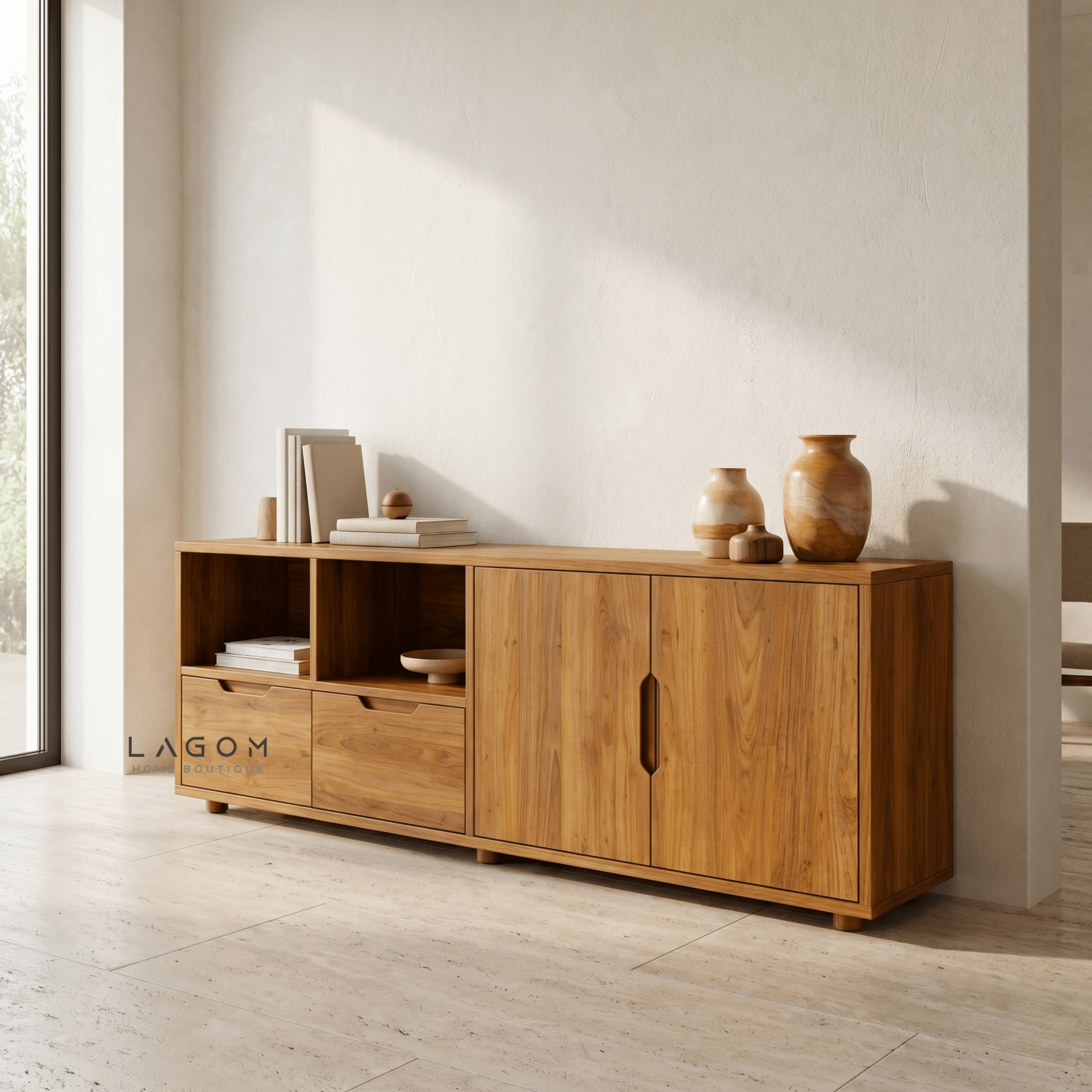 Teak Sideboard with Open Shelves - Sideboard - Lagom Home Boutique