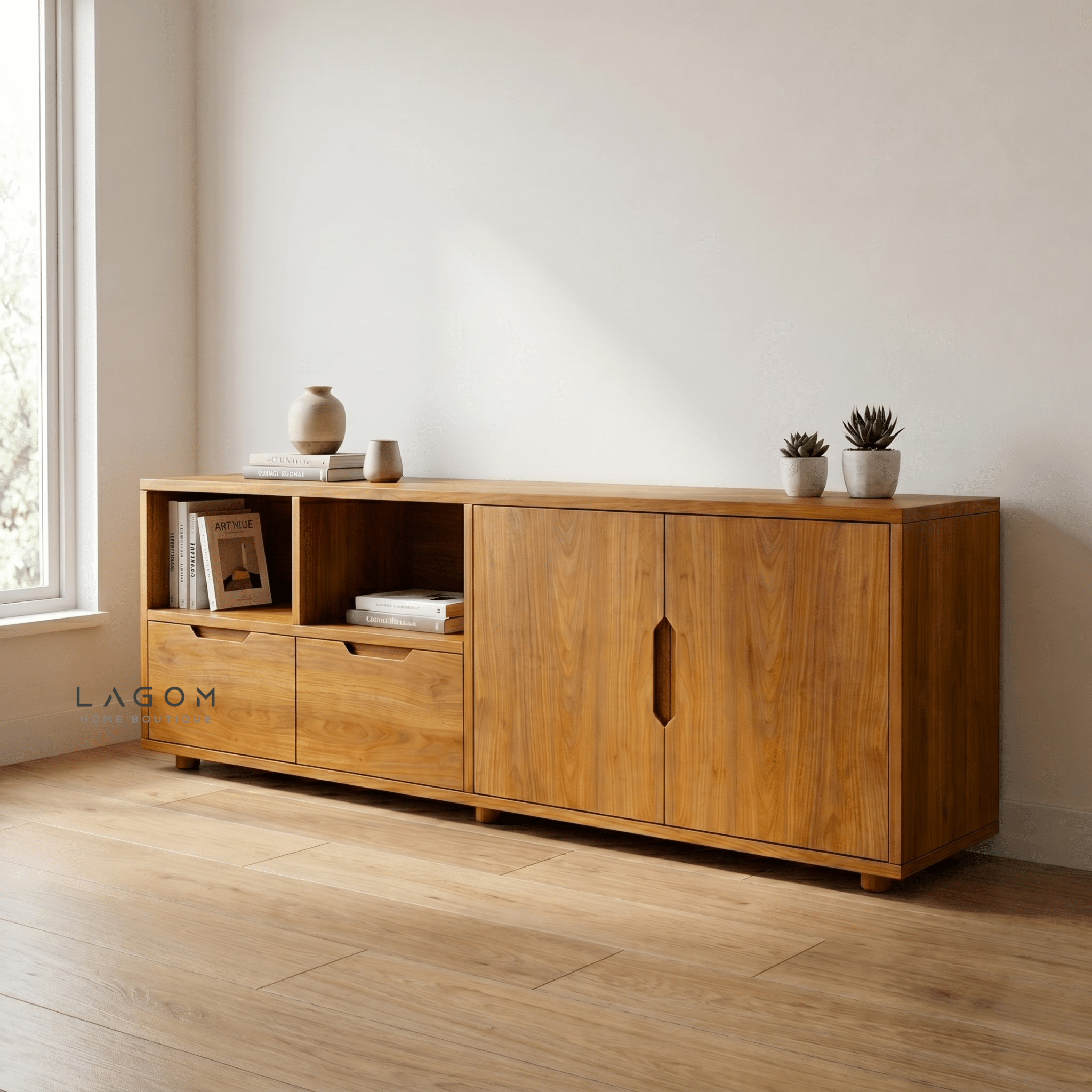 Teak Sideboard with Open Shelves - Sideboard - Lagom Home Boutique