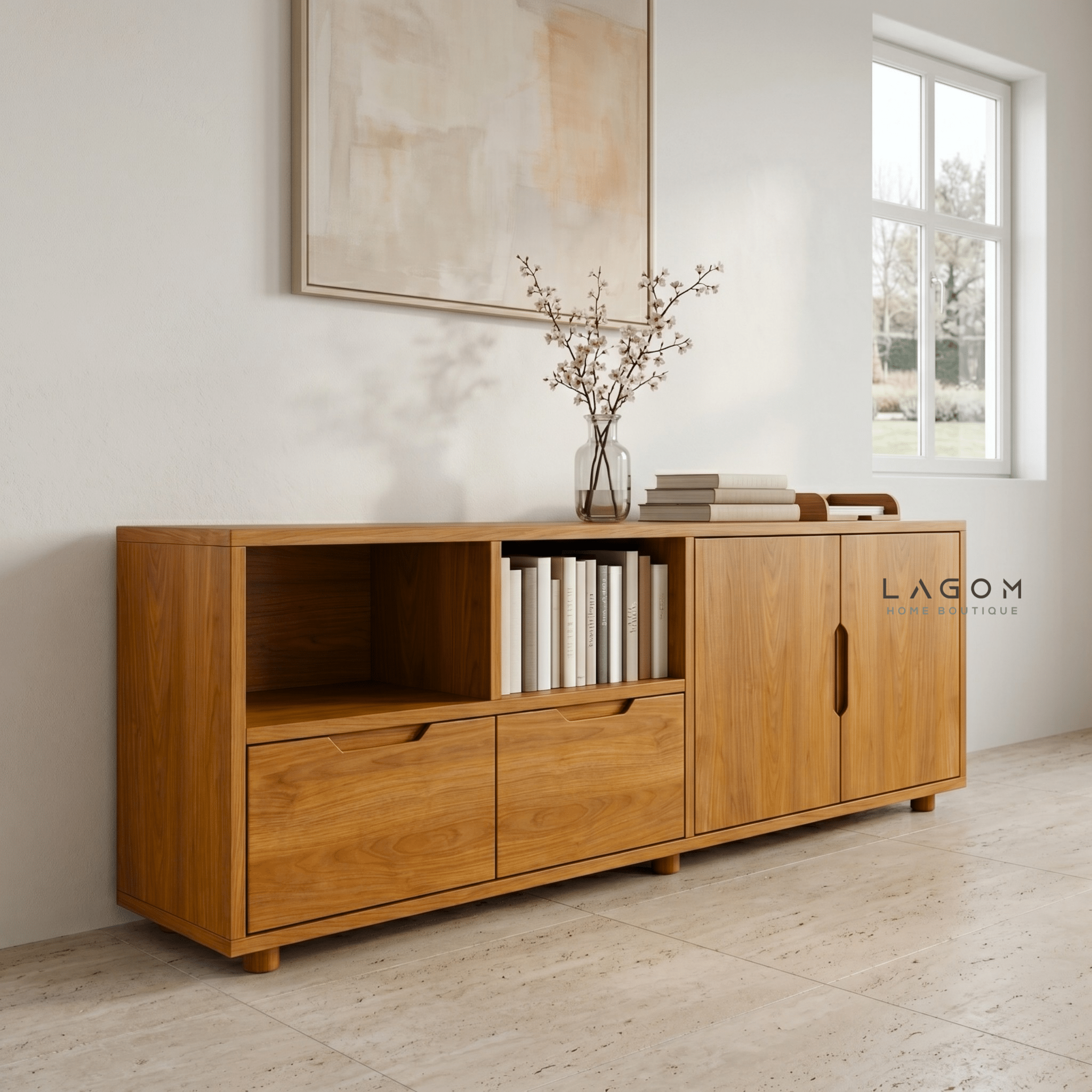 Teak Sideboard with Open Shelves - Sideboard - Lagom Home Boutique