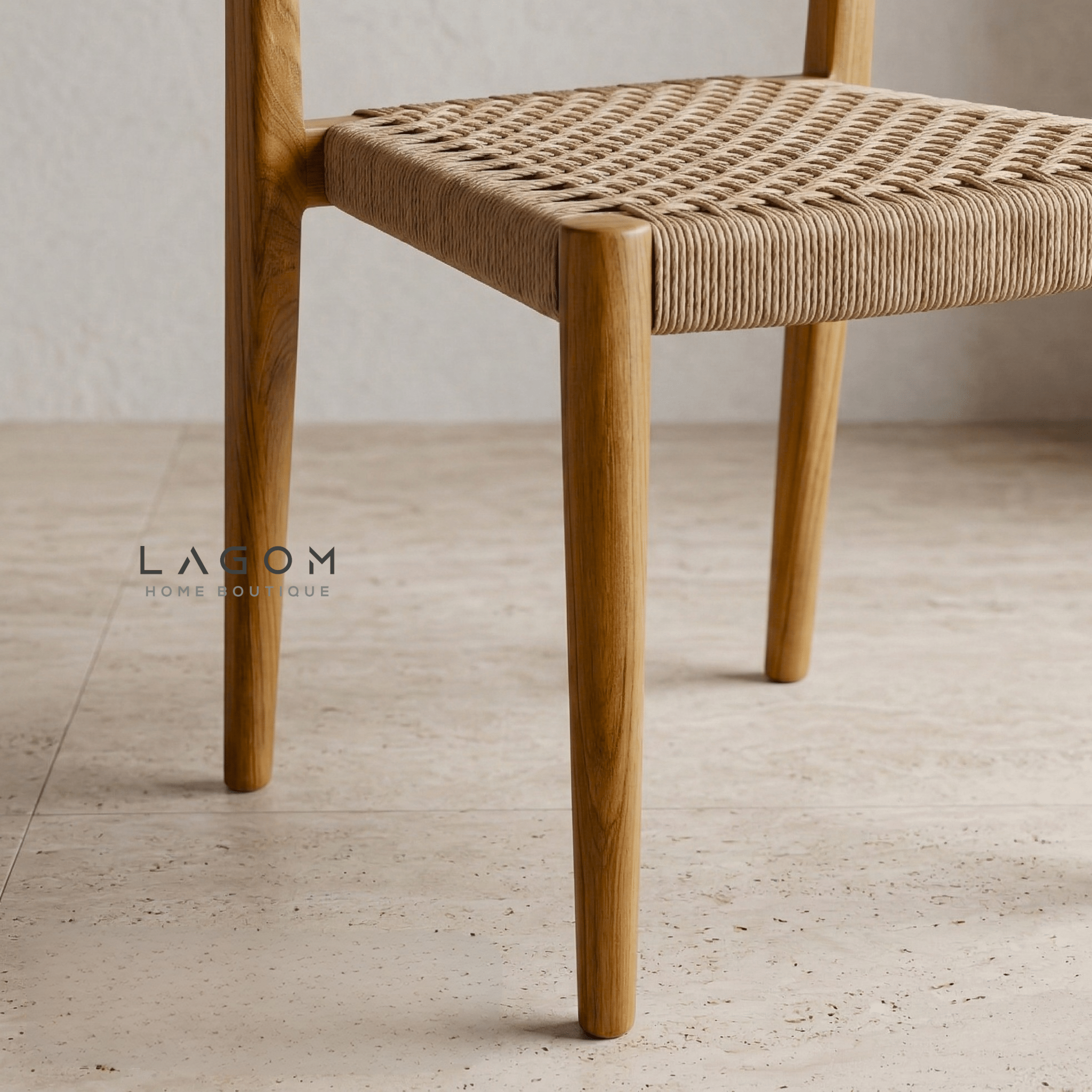Teak Stackable Chair with Paper Loom Seat - Chair - Lagom Home Boutique