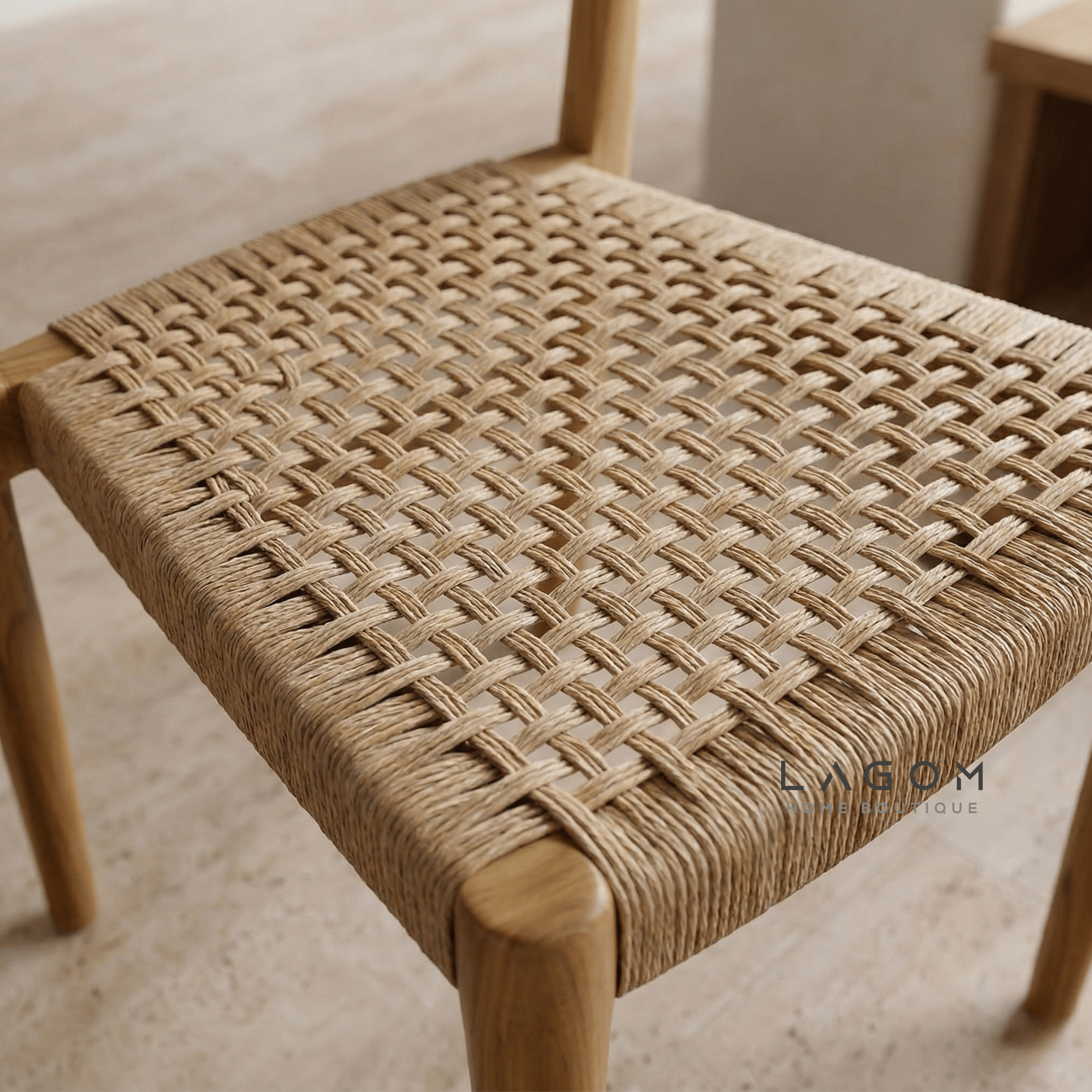 Teak Stackable Chair with Paper Loom Seat - Chair - Lagom Home Boutique