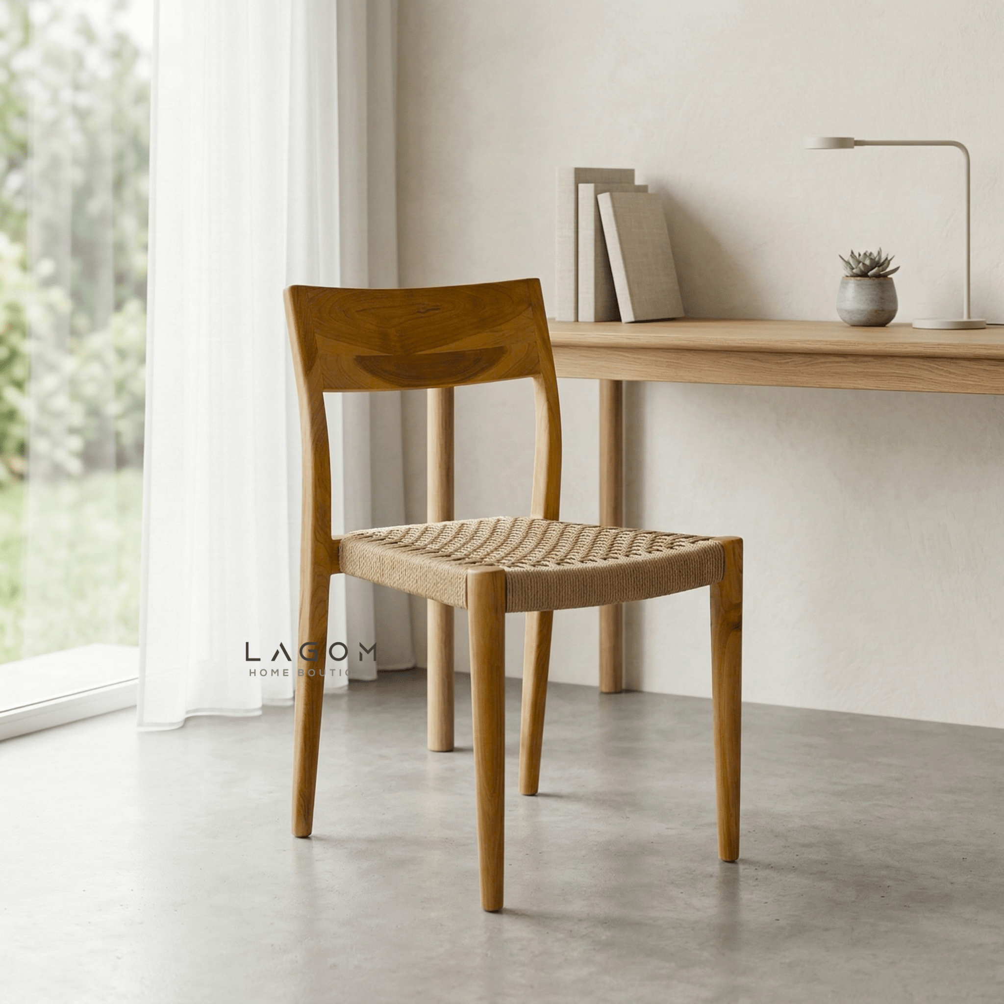 Teak Stackable Chair with Paper Loom Seat - Chair - Lagom Home Boutique