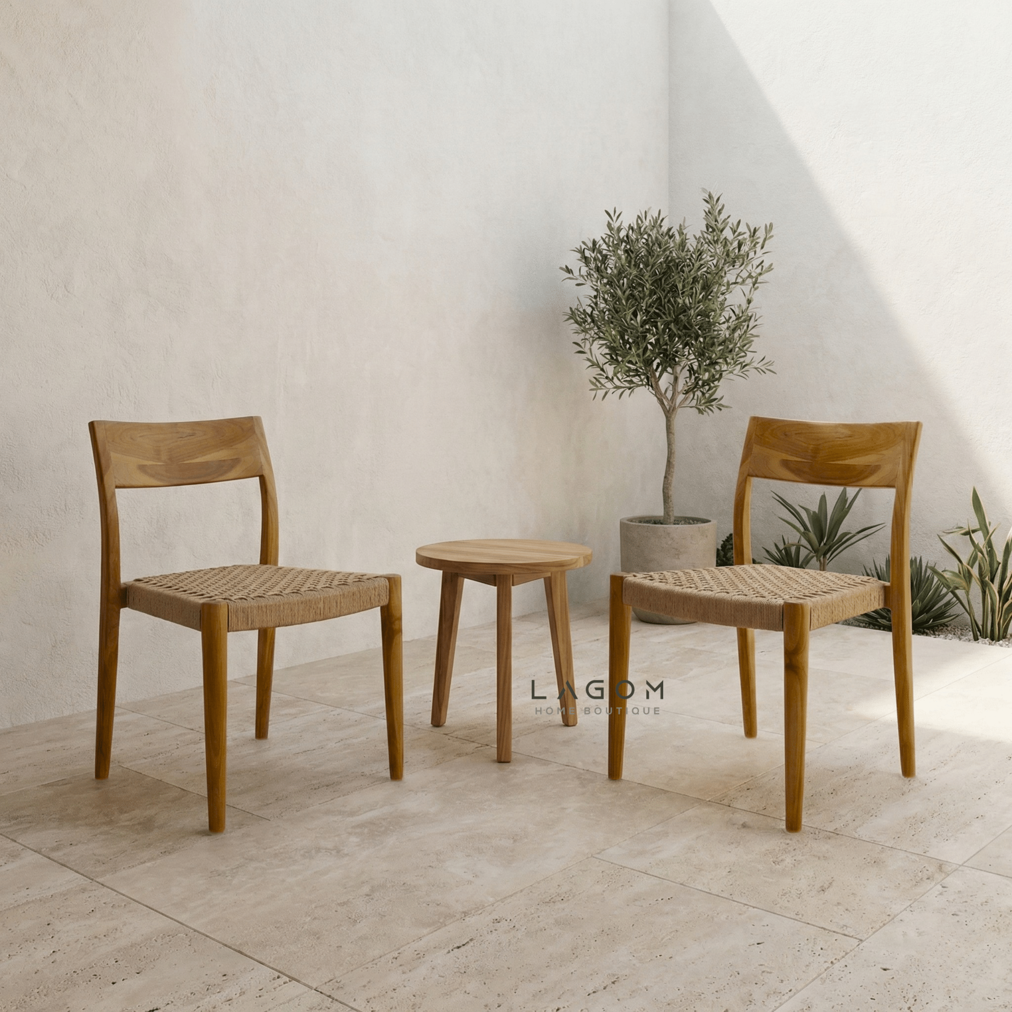 Teak Stackable Chair with Paper Loom Seat - Chair - Lagom Home Boutique
