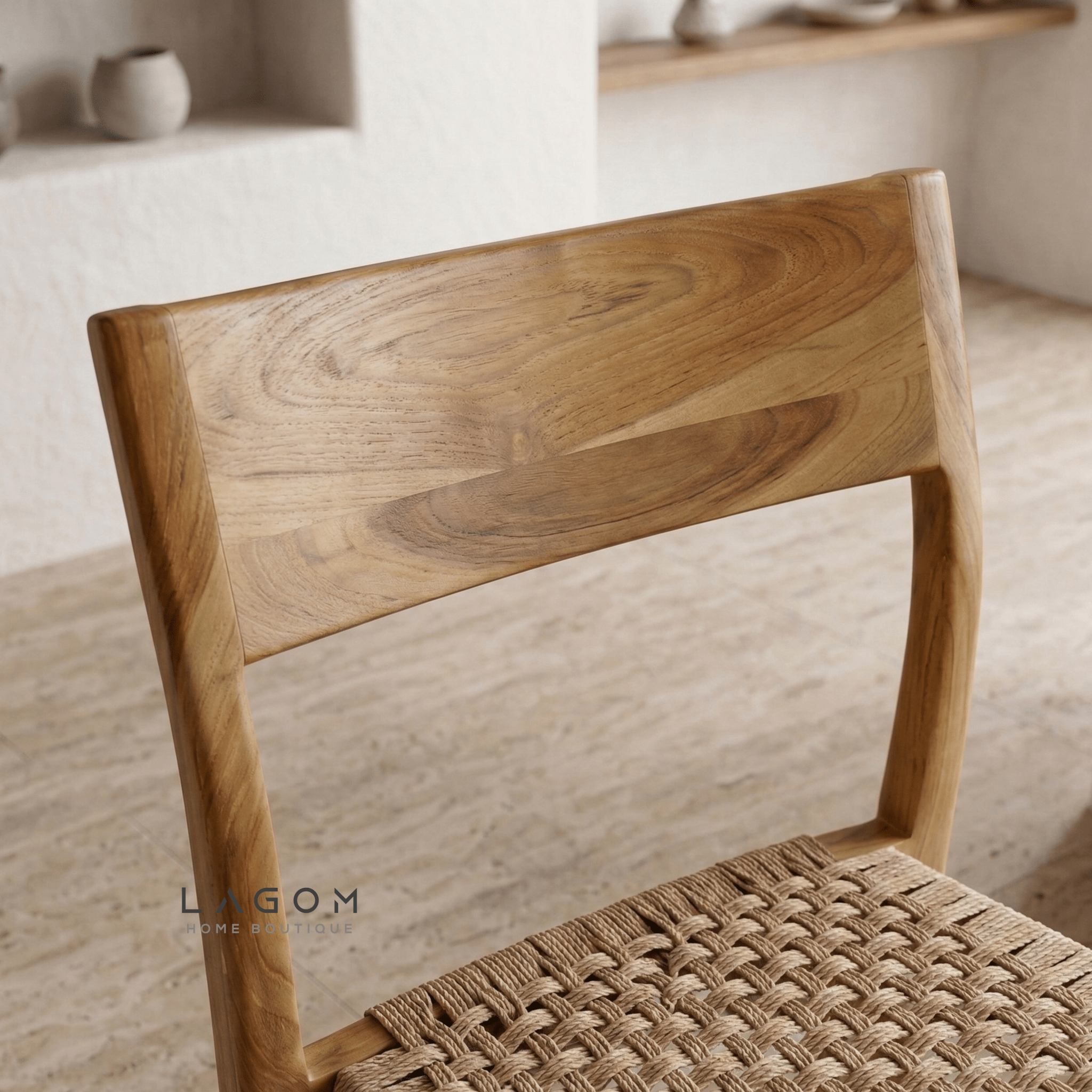 Teak Stackable Chair with Paper Loom Seat - Chair - Lagom Home Boutique