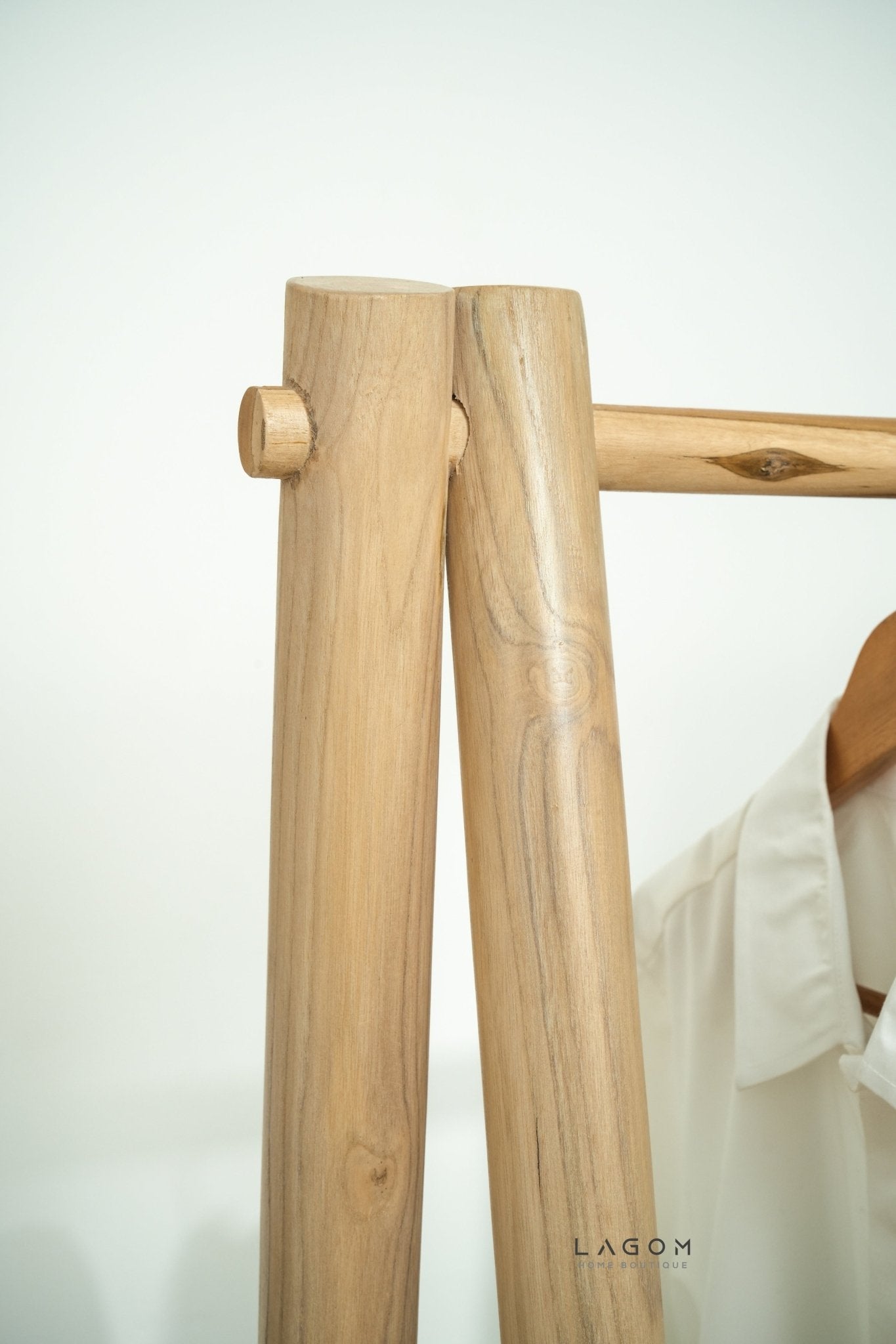Teak Standing Coat Hanger with Two Shelves - Standing Coat Hanger - Lagom Home Boutique
