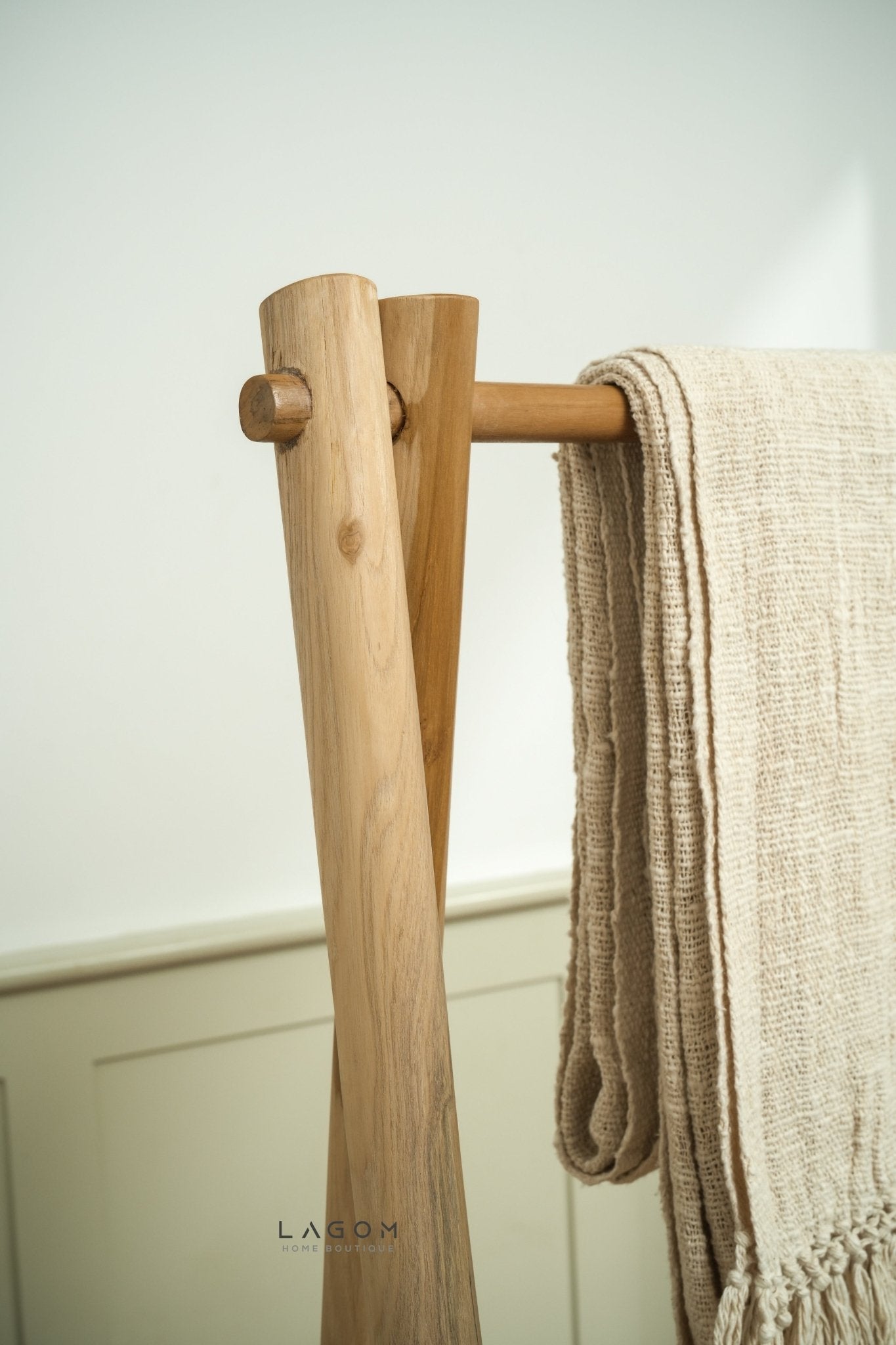 Teak Standing Coat Hanger with Two Shelves - Standing Coat Hanger - Lagom Home Boutique