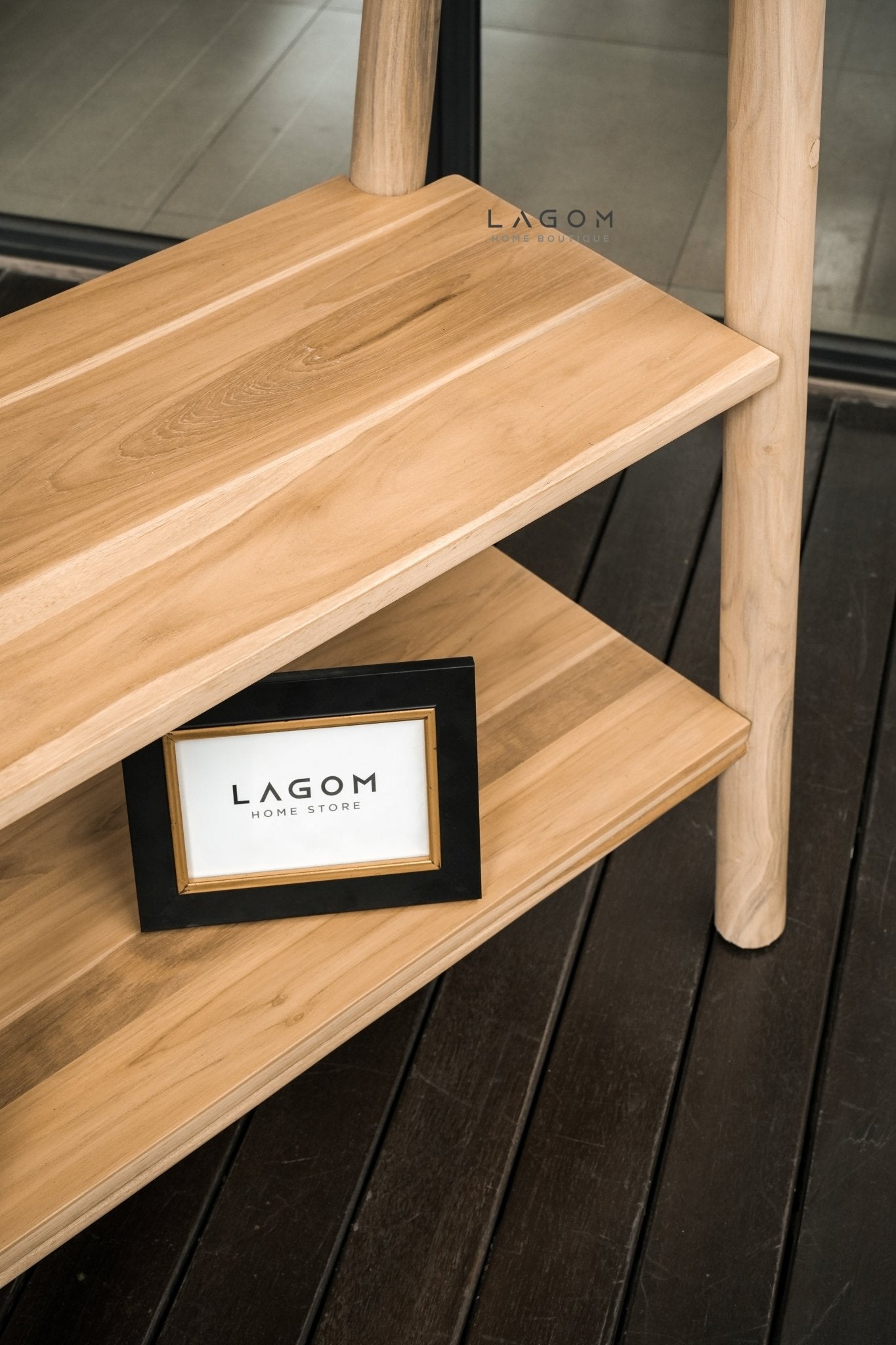 Teak Standing Coat Hanger with Two Shelves - Standing Coat Hanger - Lagom Home Boutique