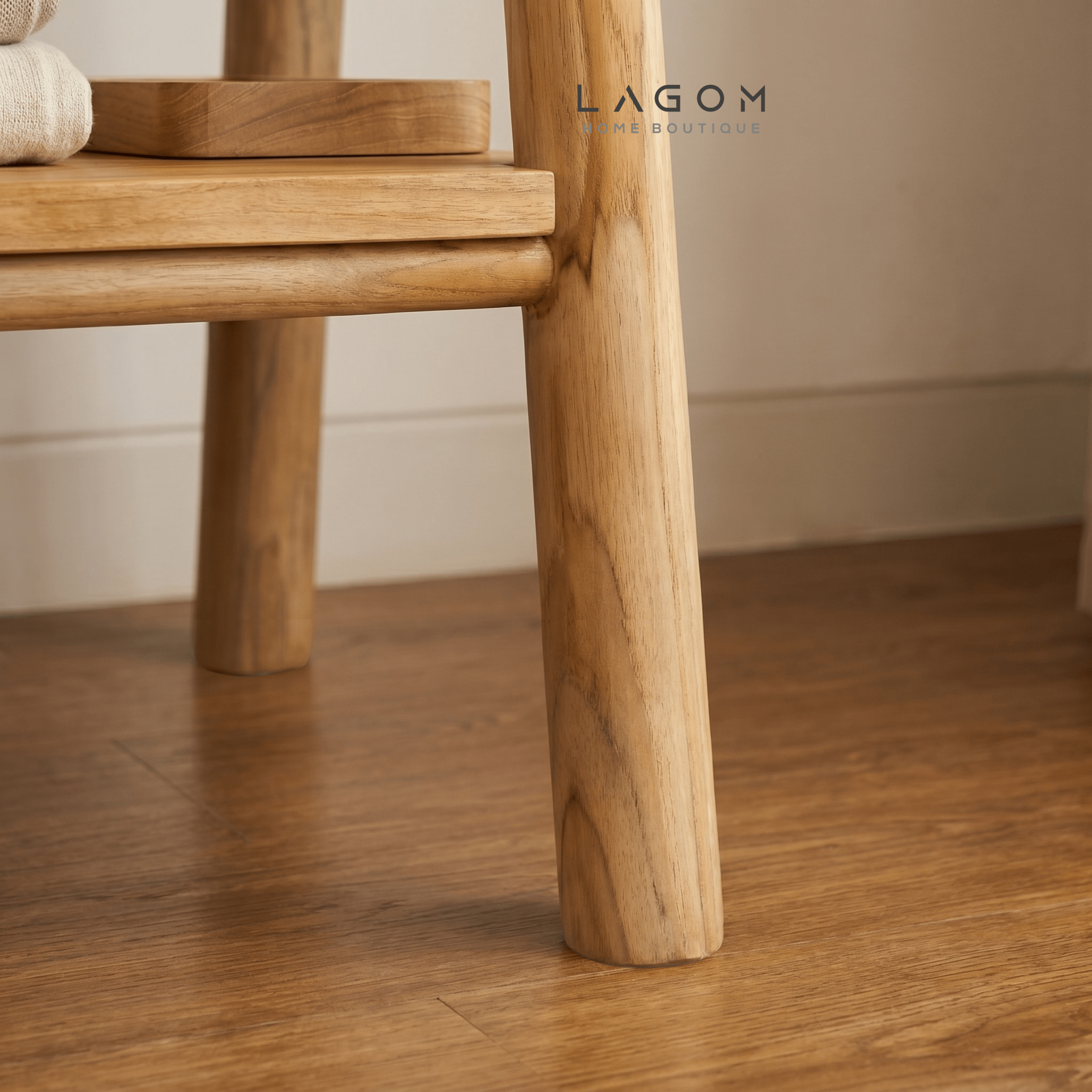 Teak Standing Coat Hanger with Two Shelves - Standing Coat Hanger - Lagom Home Boutique