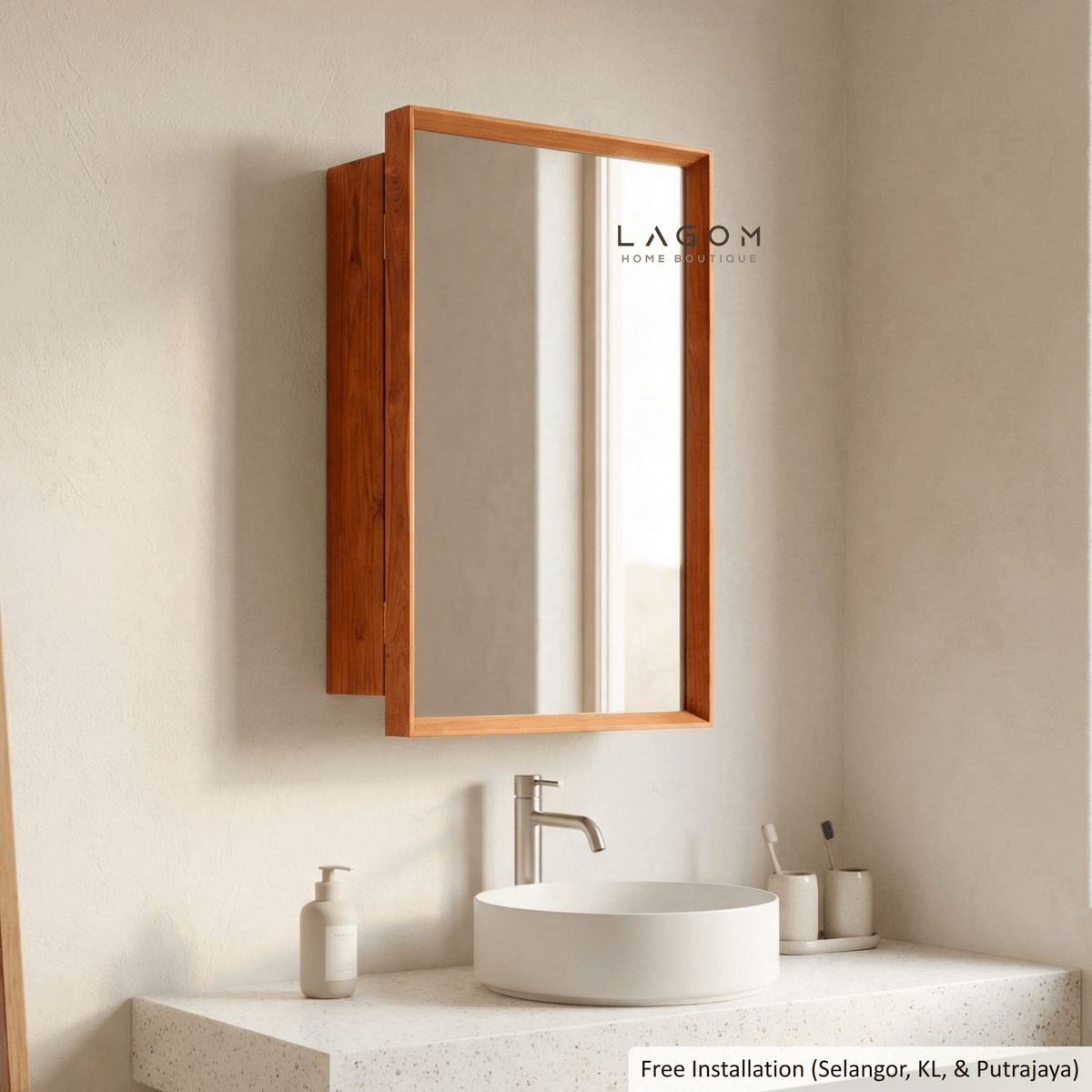 Teak Wall Mirror Cabinet with Hidden Storage-Wall Storage-Lagom Home Boutique