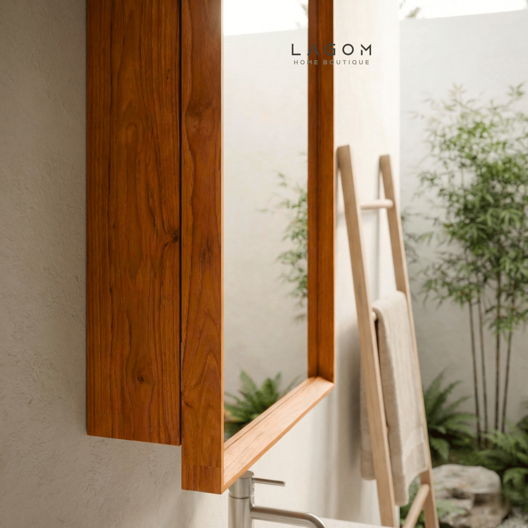 Teak Wall Mirror Cabinet with Hidden Storage - Wall Storage - Lagom Home Boutique