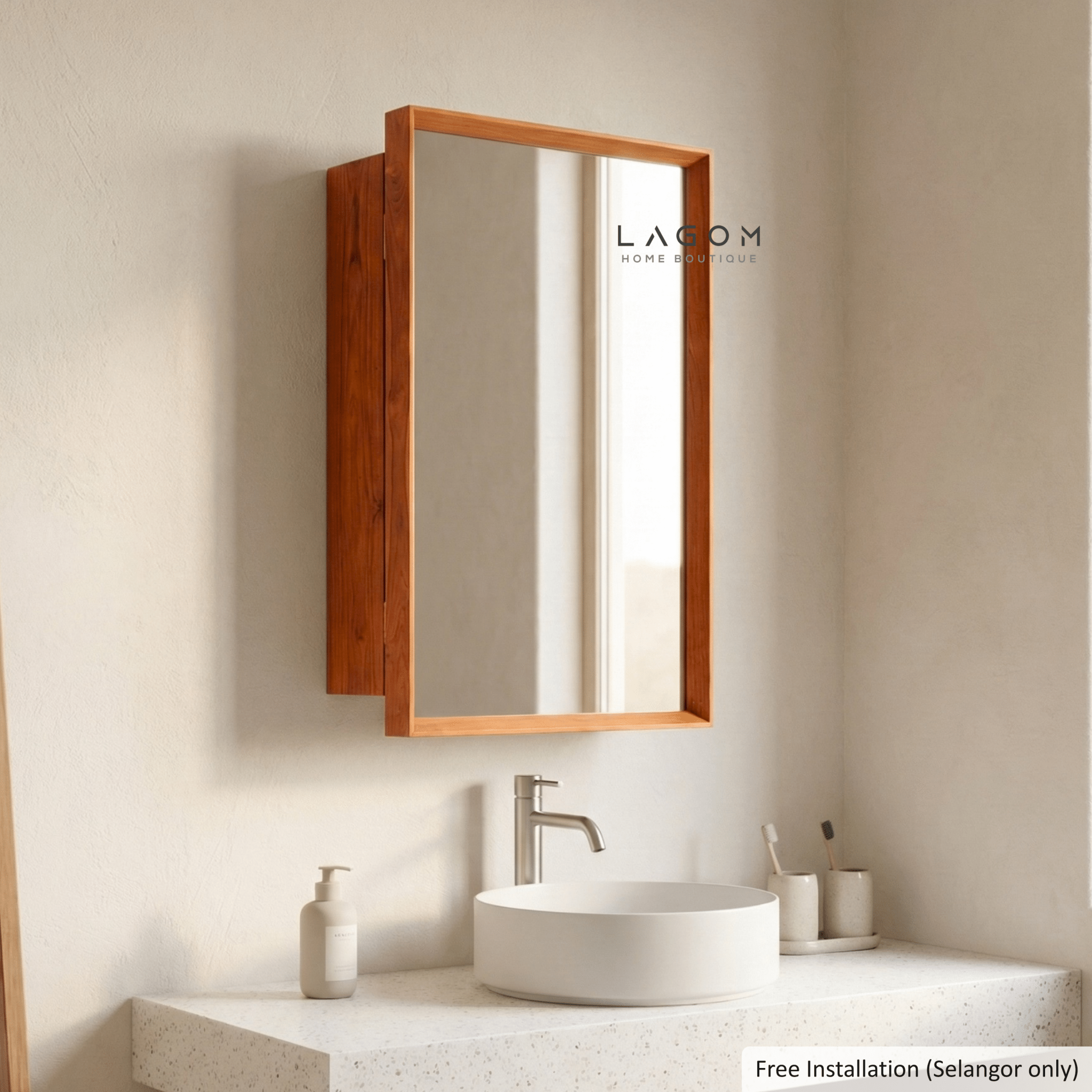 Teak Wall Mirror Cabinet with Hidden Storage - Wall Storage - Lagom Home Boutique