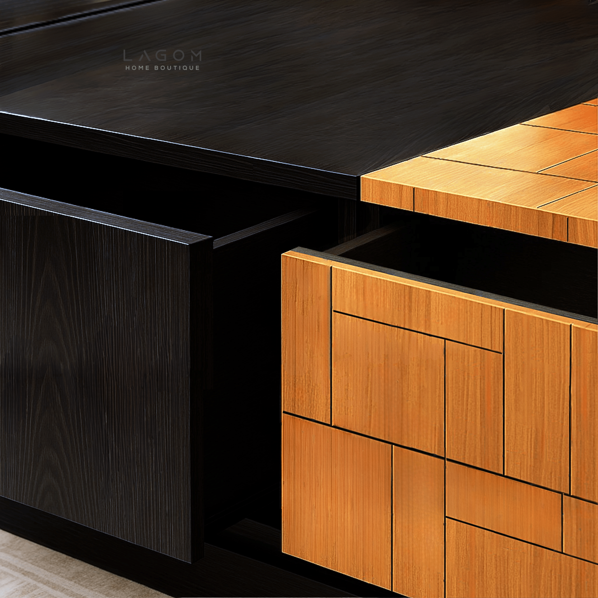 Teak Wood Coffee Table with Hidden Storage - Coffee Table - Lagom Home Boutique