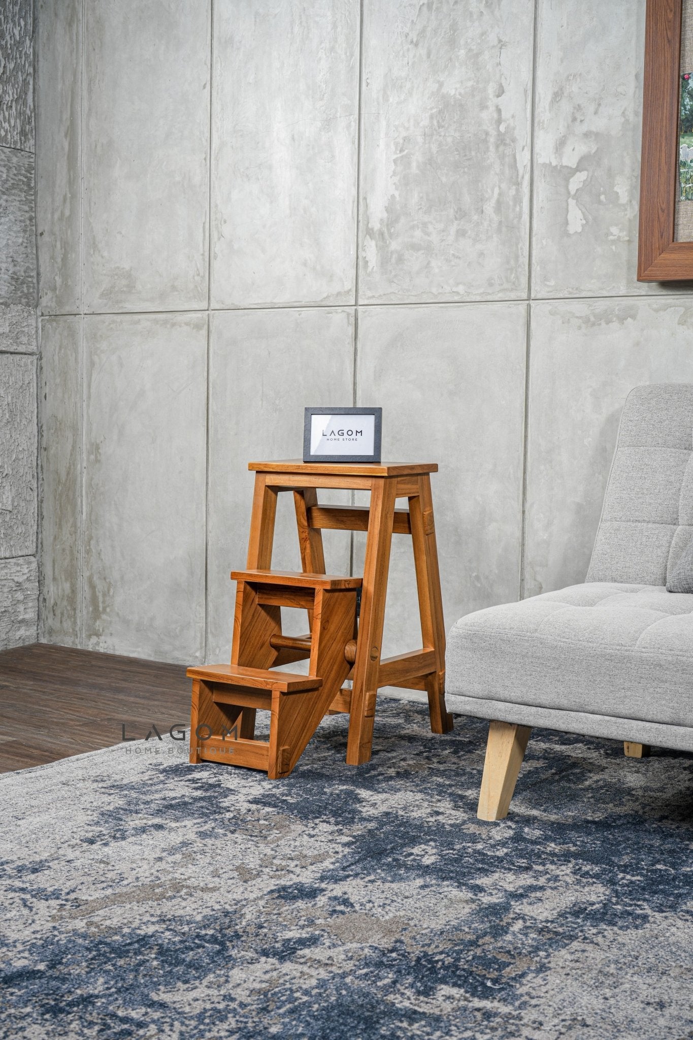 Teak Wood Convertible Step Stool & Bar Chair - Step Stool - Lagom Home Boutique