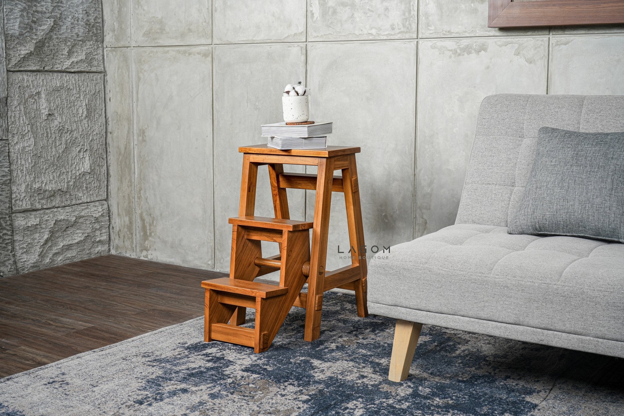 Teak Wood Convertible Step Stool & Bar Chair - Step Stool - Lagom Home Boutique