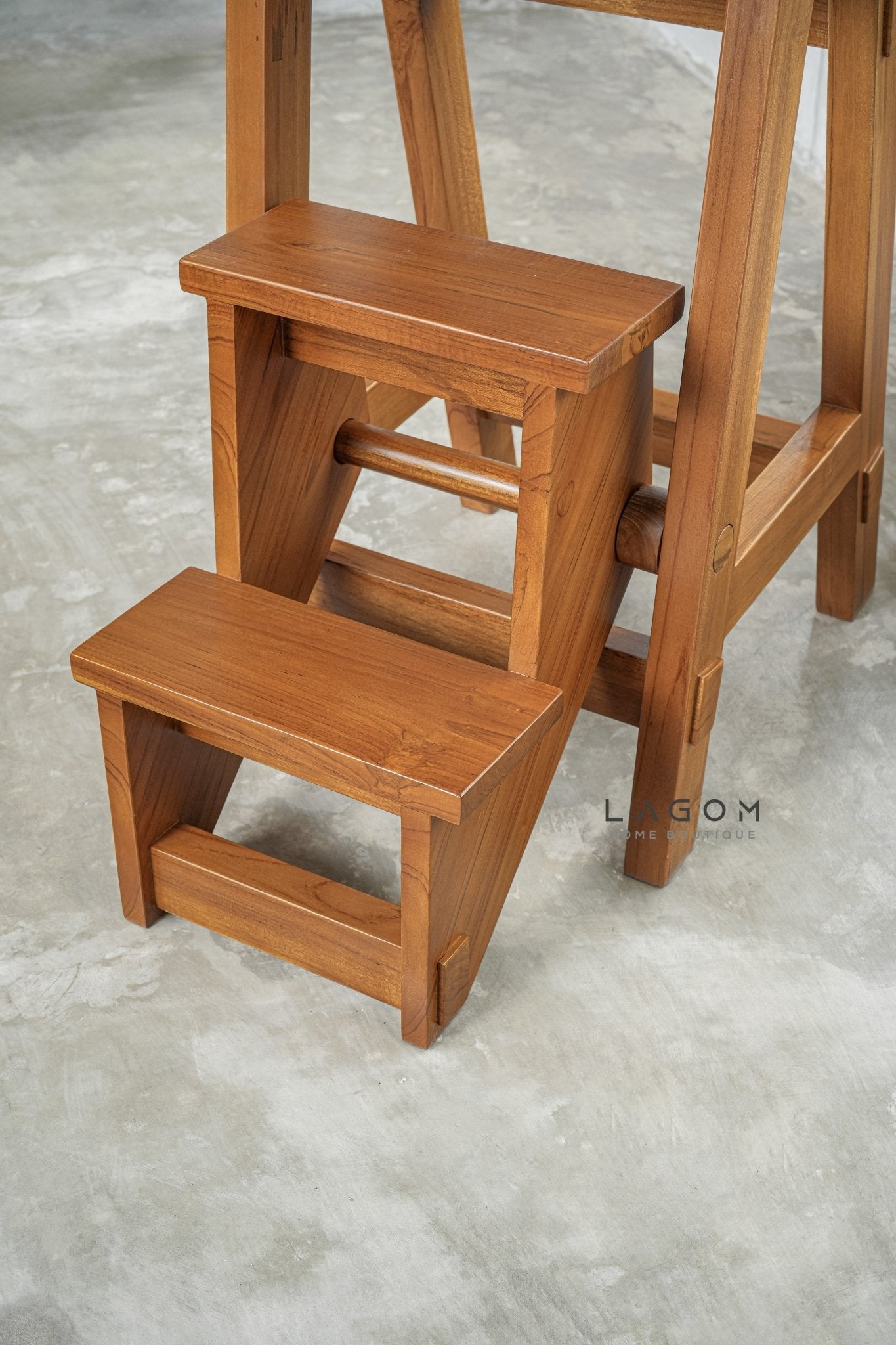 Teak Wood Convertible Step Stool & Bar Chair - Step Stool - Lagom Home Boutique