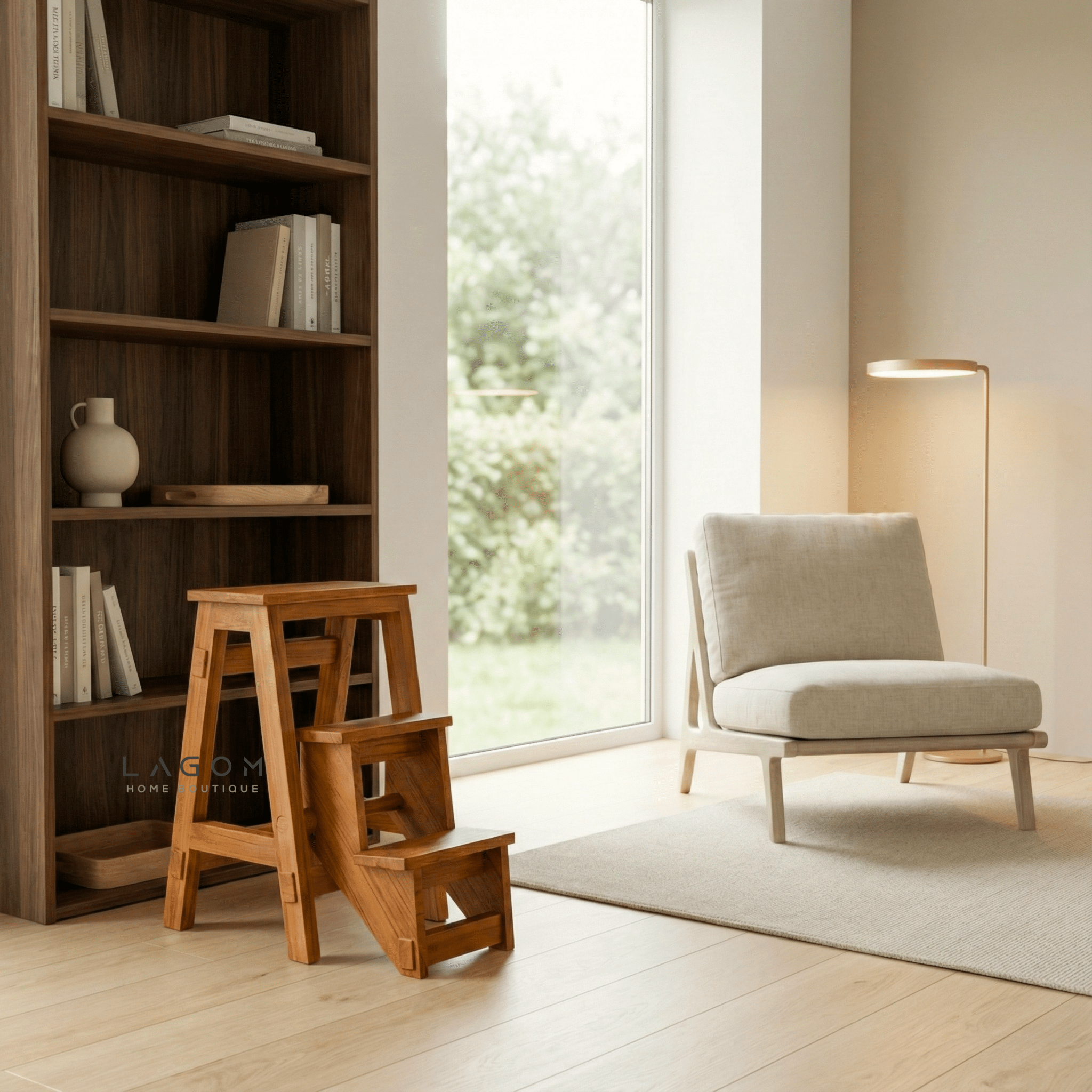 Teak Wood Convertible Step Stool & Bar Stool - Step Stool - Lagom Home Boutique