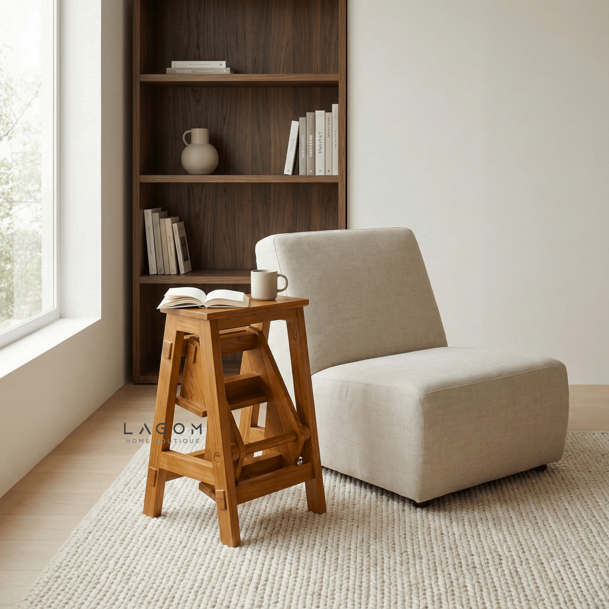Teak Wood Convertible Step Stool & Bar Stool - Step Stool - Lagom Home Boutique