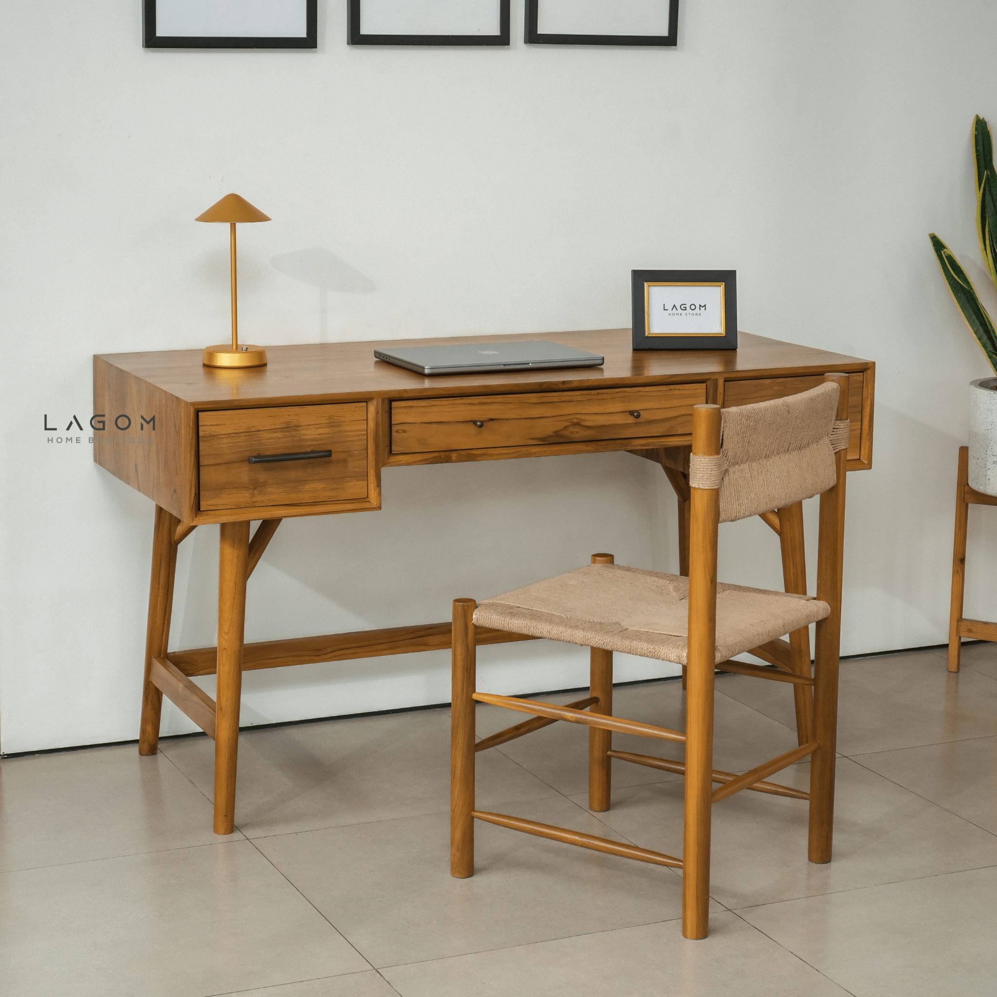 Teak Wood Desk with Seamless Drawers - Desk - Lagom Home Boutique