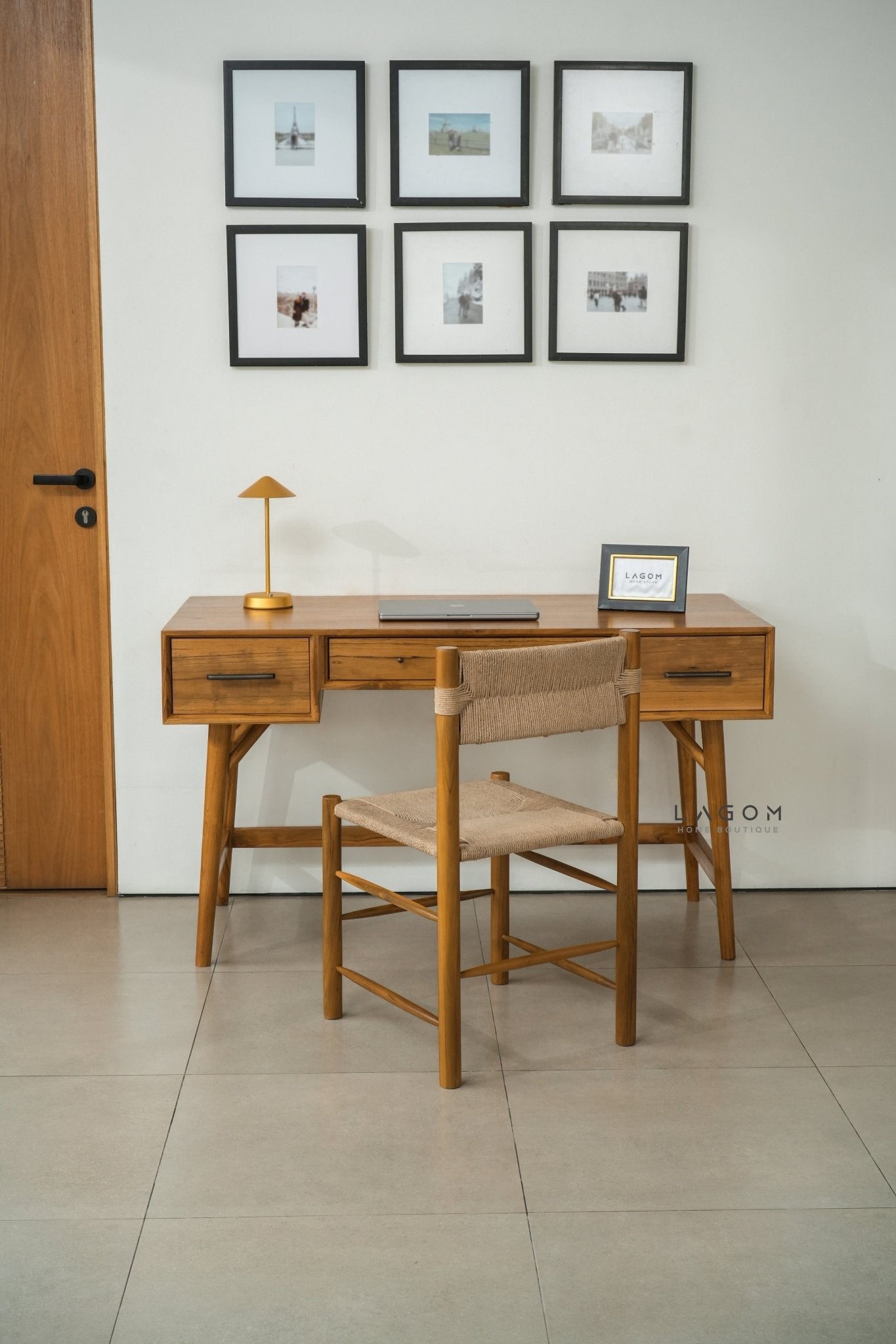 Teak Wood Desk with Seamless Drawers - Desk - Lagom Home Boutique