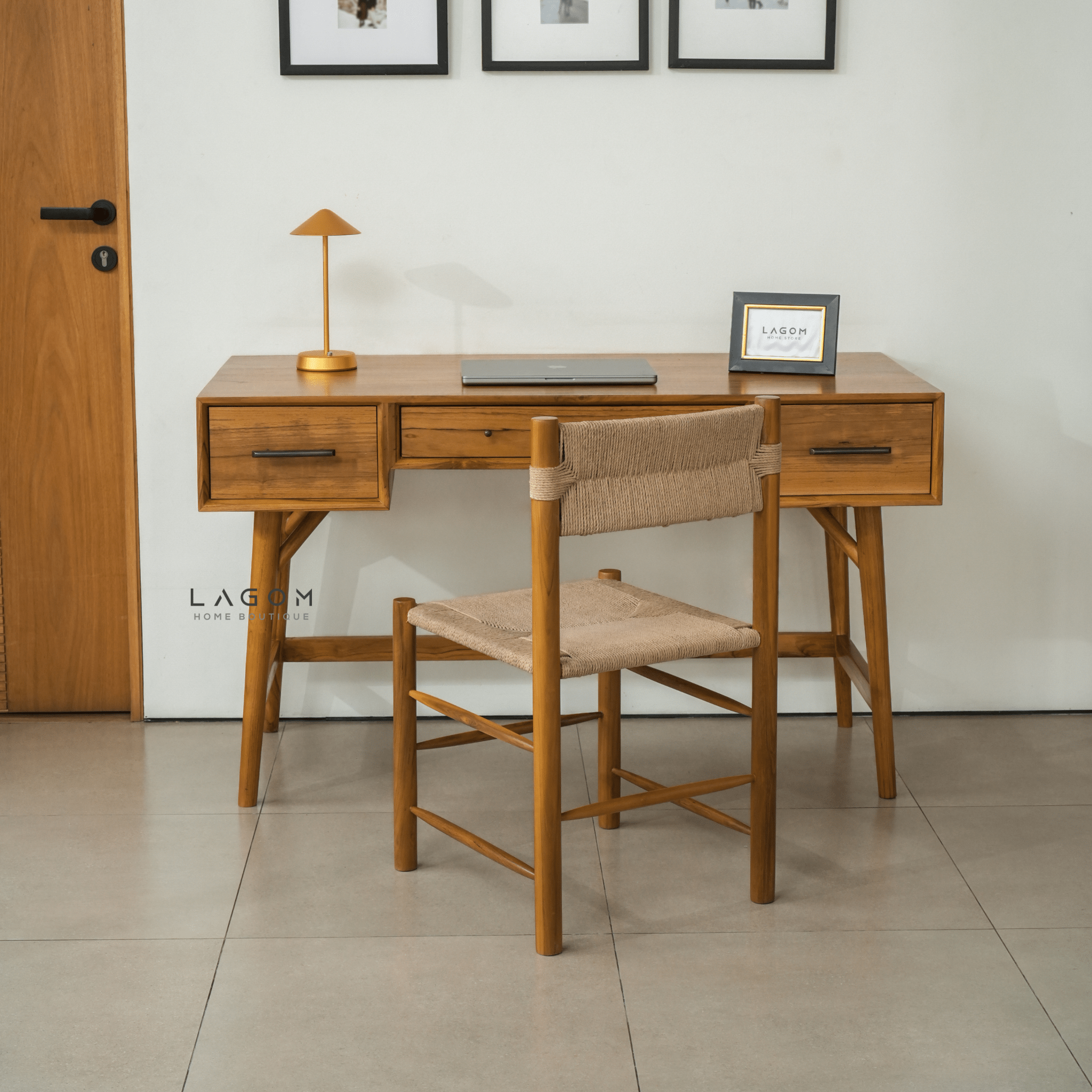 Teak Wood Desk with Seamless Drawers - Desk - Lagom Home Boutique