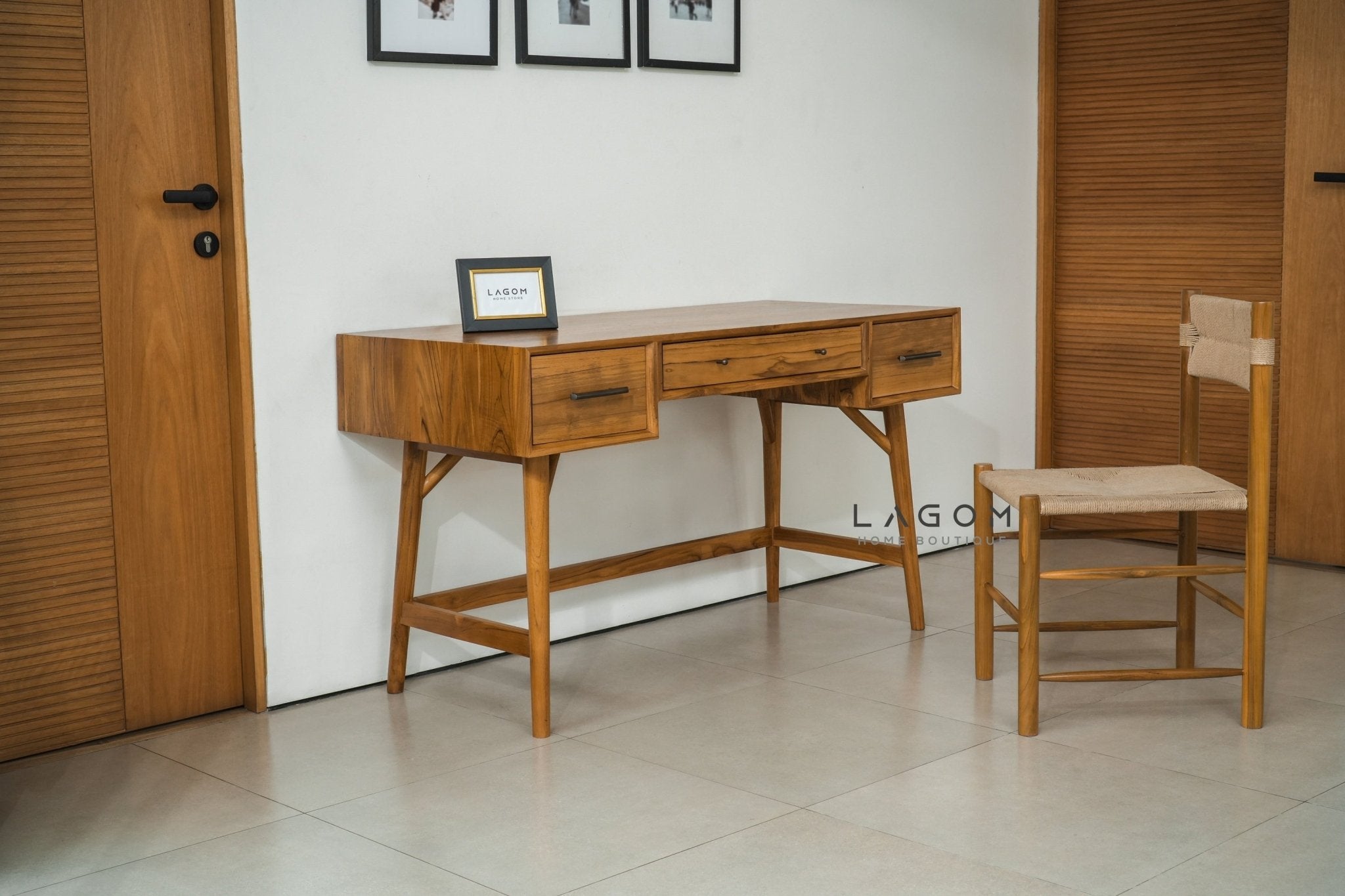 Teak Wood Desk with Seamless Drawers - Desk - Lagom Home Boutique